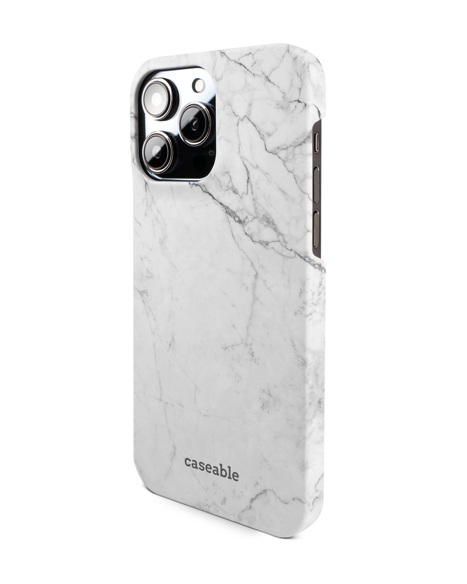 White Marble Hard Shell Phone Case for Apple iPhone 14 Pro Max: View from the right side