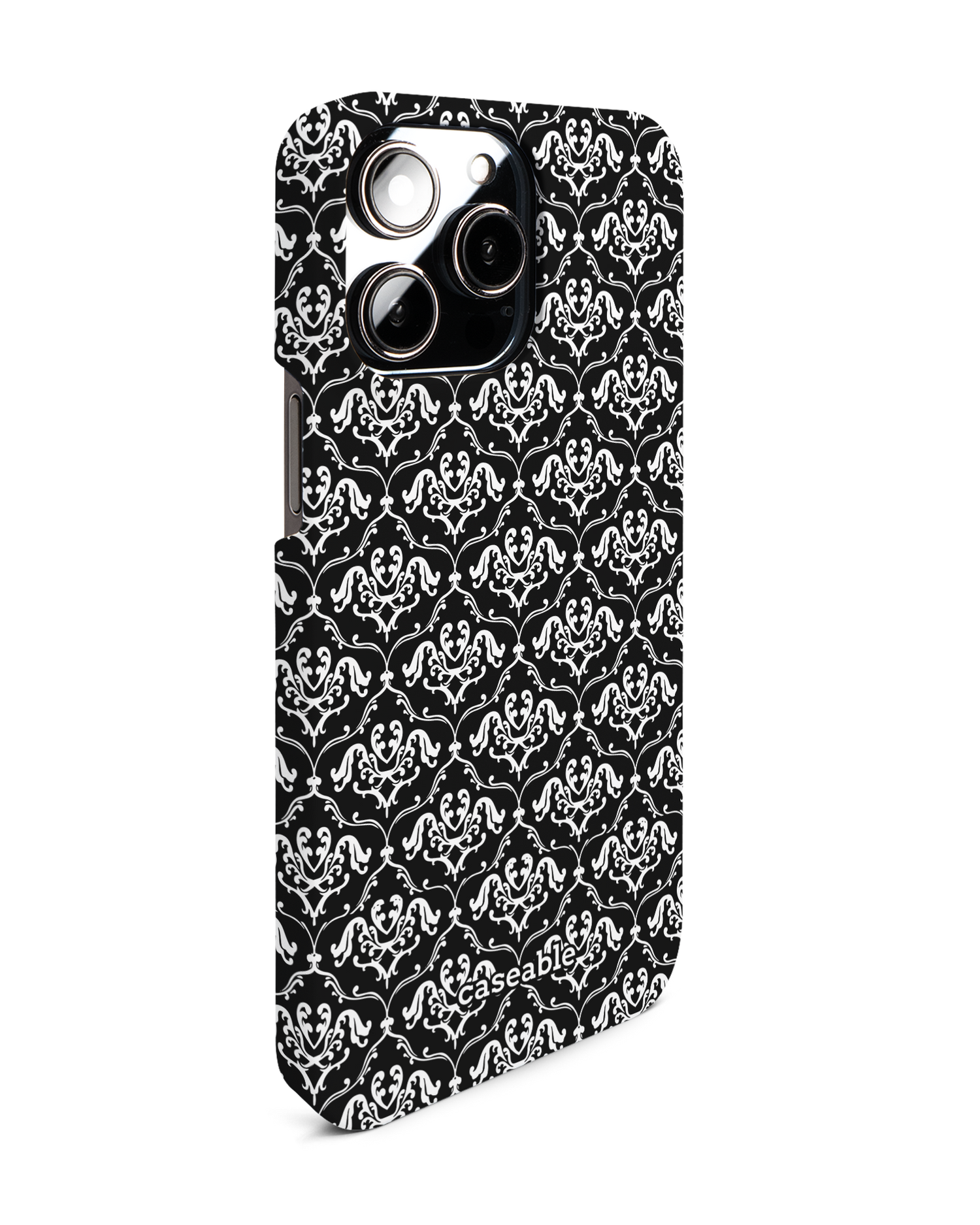Black French Lillies Hard Shell Phone Case for Apple iPhone 14 Pro Max: View from the left side