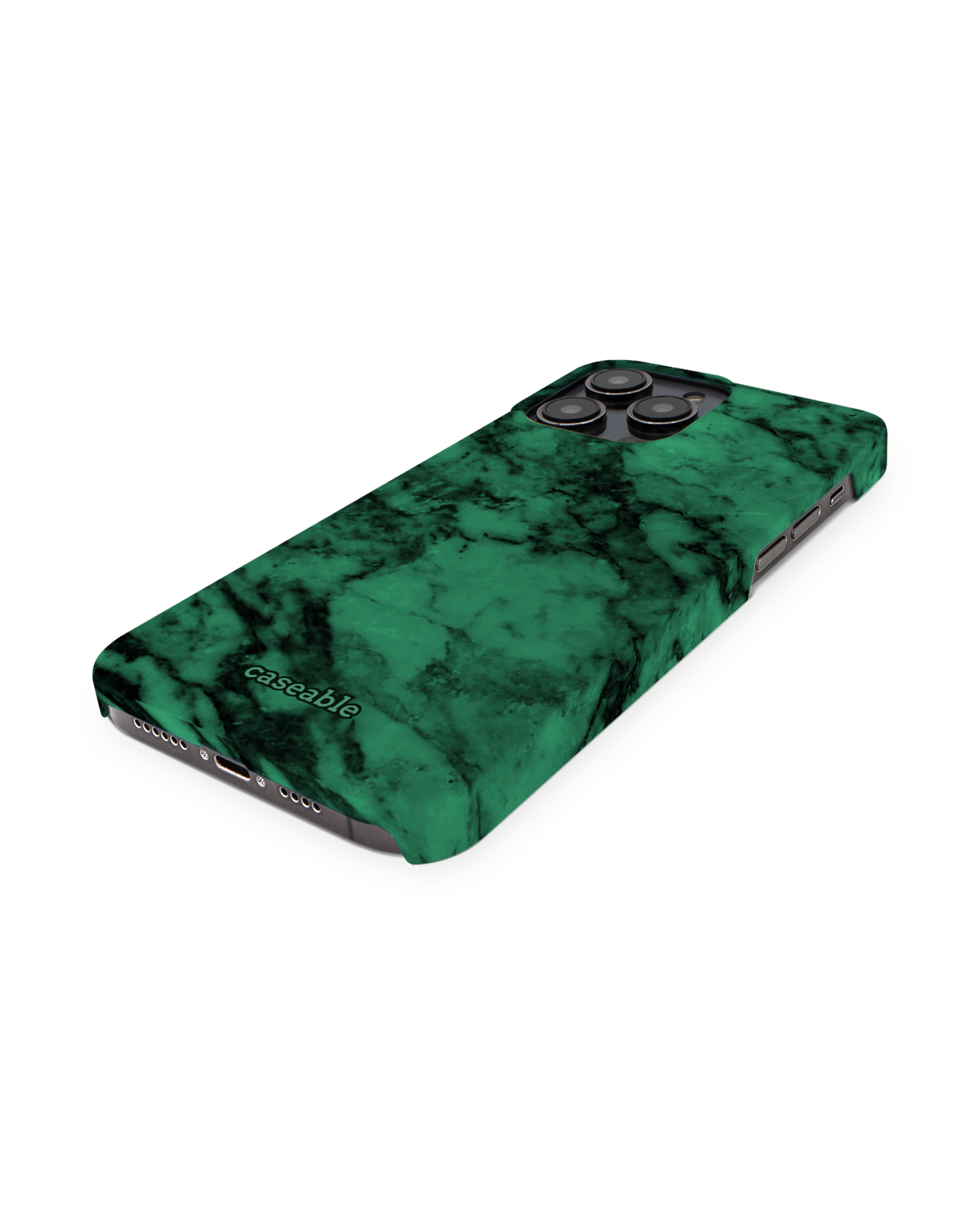 Green Marble Hard Shell Phone Case for Apple iPhone 14 Pro Max: Perspective view