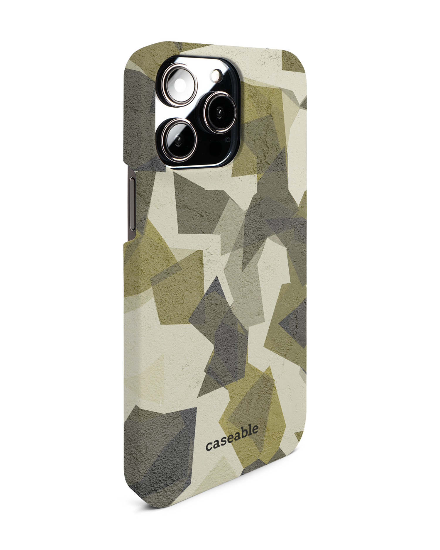 Geometric Camo Green Hard Shell Phone Case for Apple iPhone 14 Pro Max: View from the left side