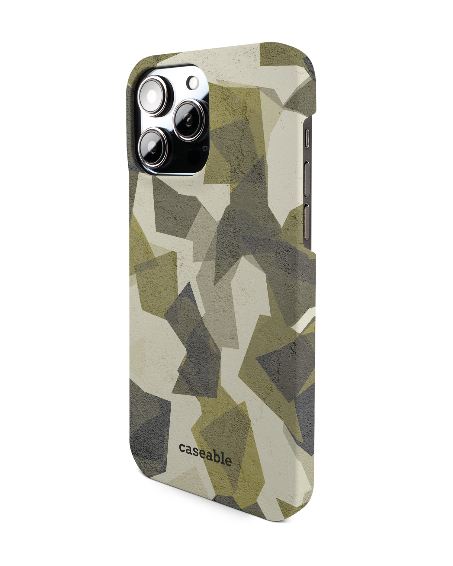 Geometric Camo Green Hard Shell Phone Case for Apple iPhone 14 Pro Max: View from the right side