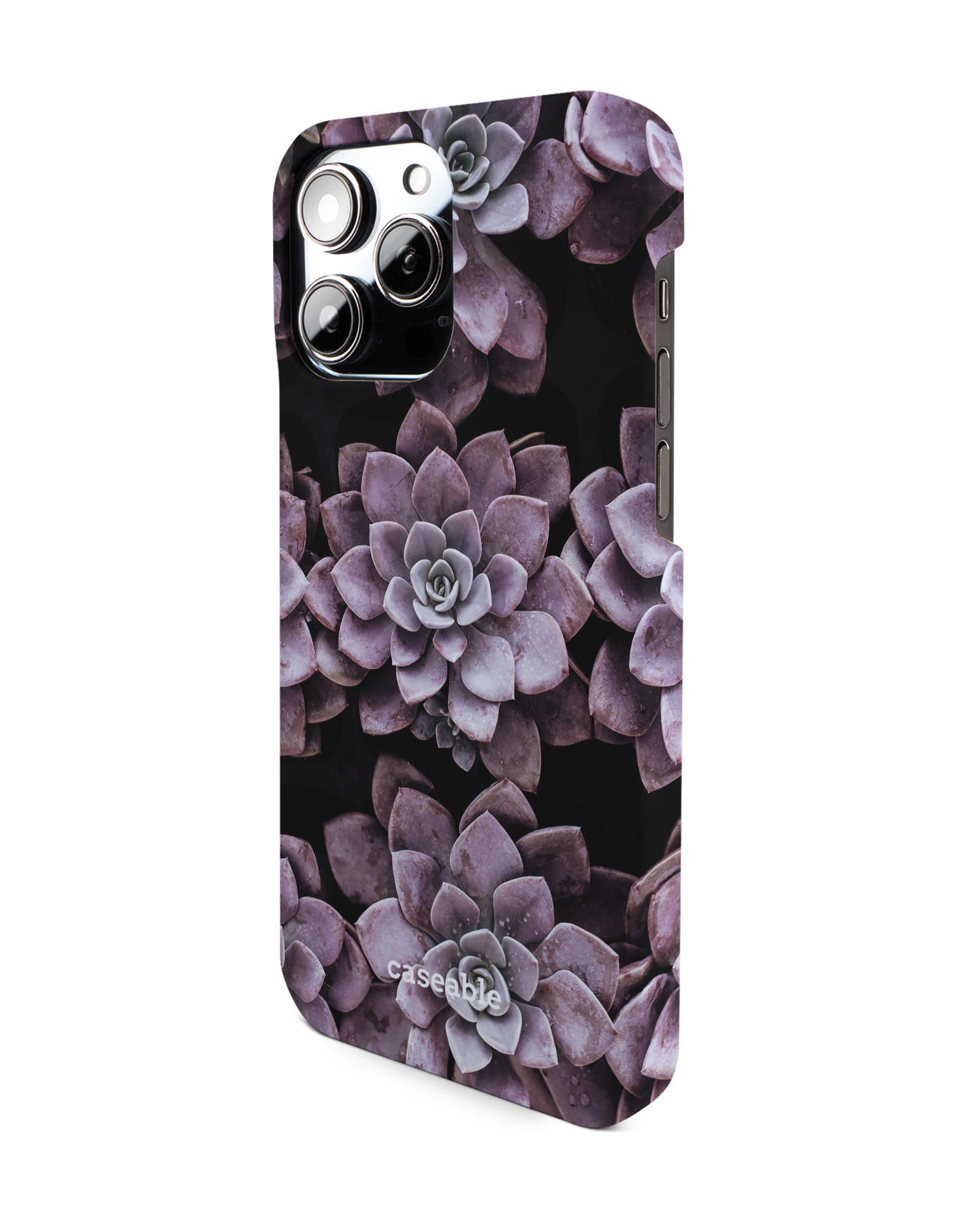Purple Succulents Hard Shell Phone Case for Apple iPhone 14 Pro Max: Perspective view