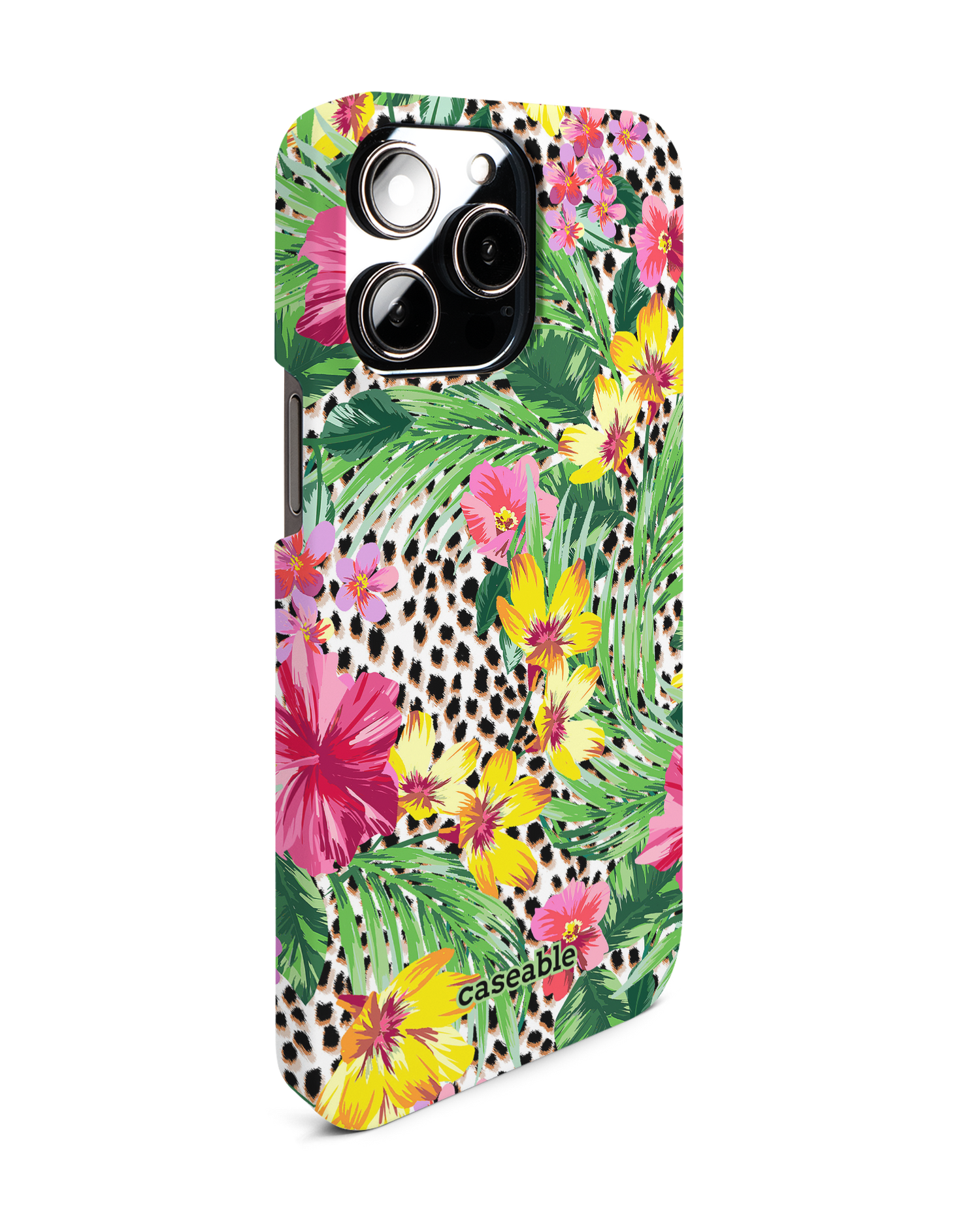 Tropical Cheetah Hard Shell Phone Case for Apple iPhone 14 Pro Max: View from the left side