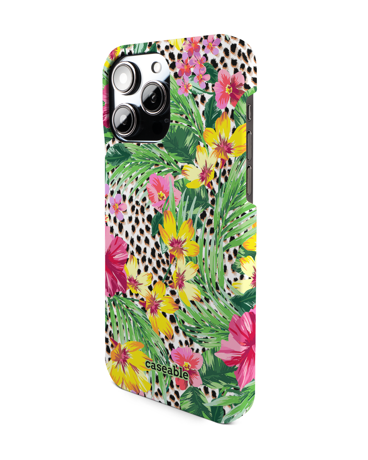 Tropical Cheetah Hard Shell Phone Case for Apple iPhone 14 Pro Max: View from the right side