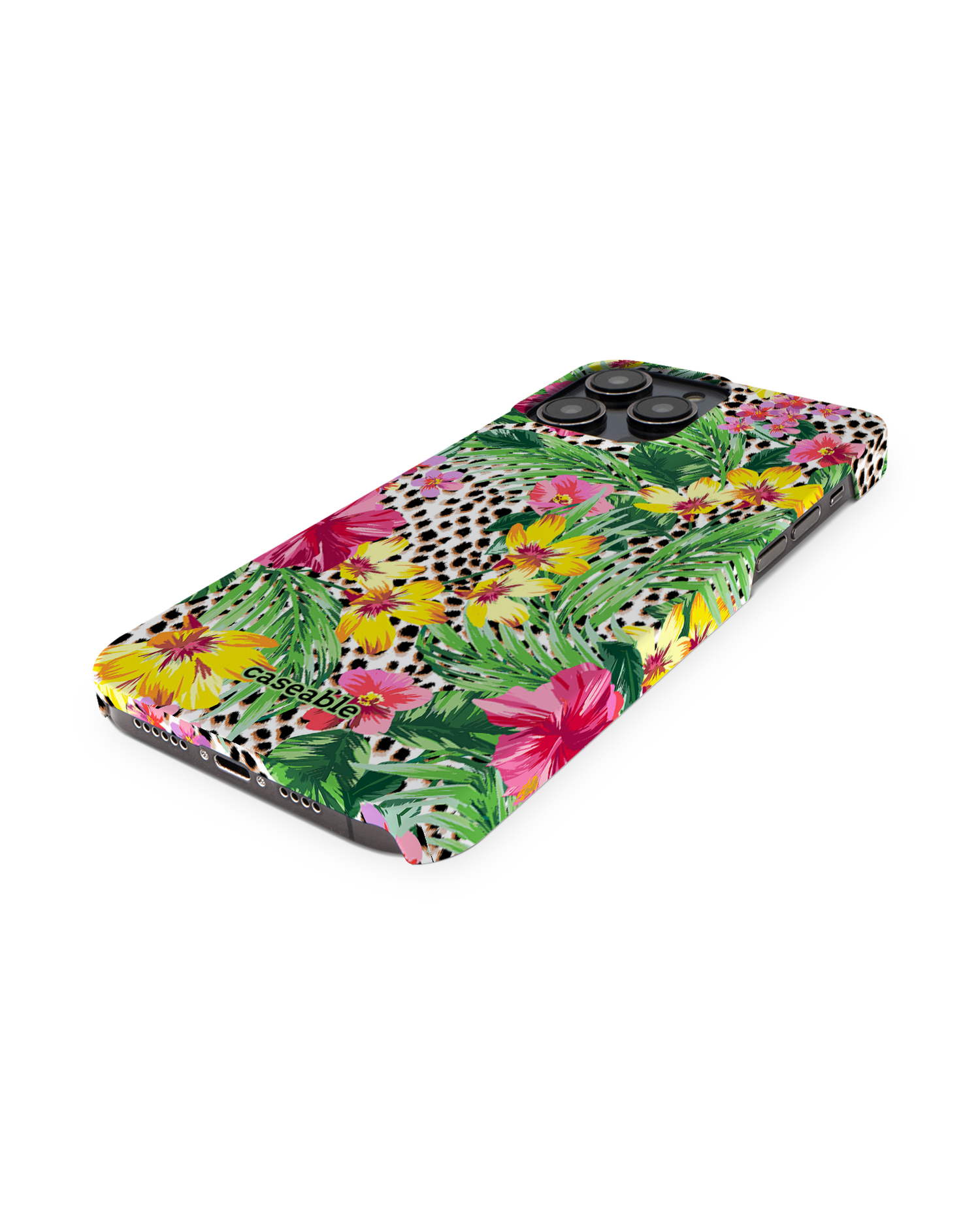 Tropical Cheetah Hard Shell Phone Case for Apple iPhone 14 Pro Max: Perspective view