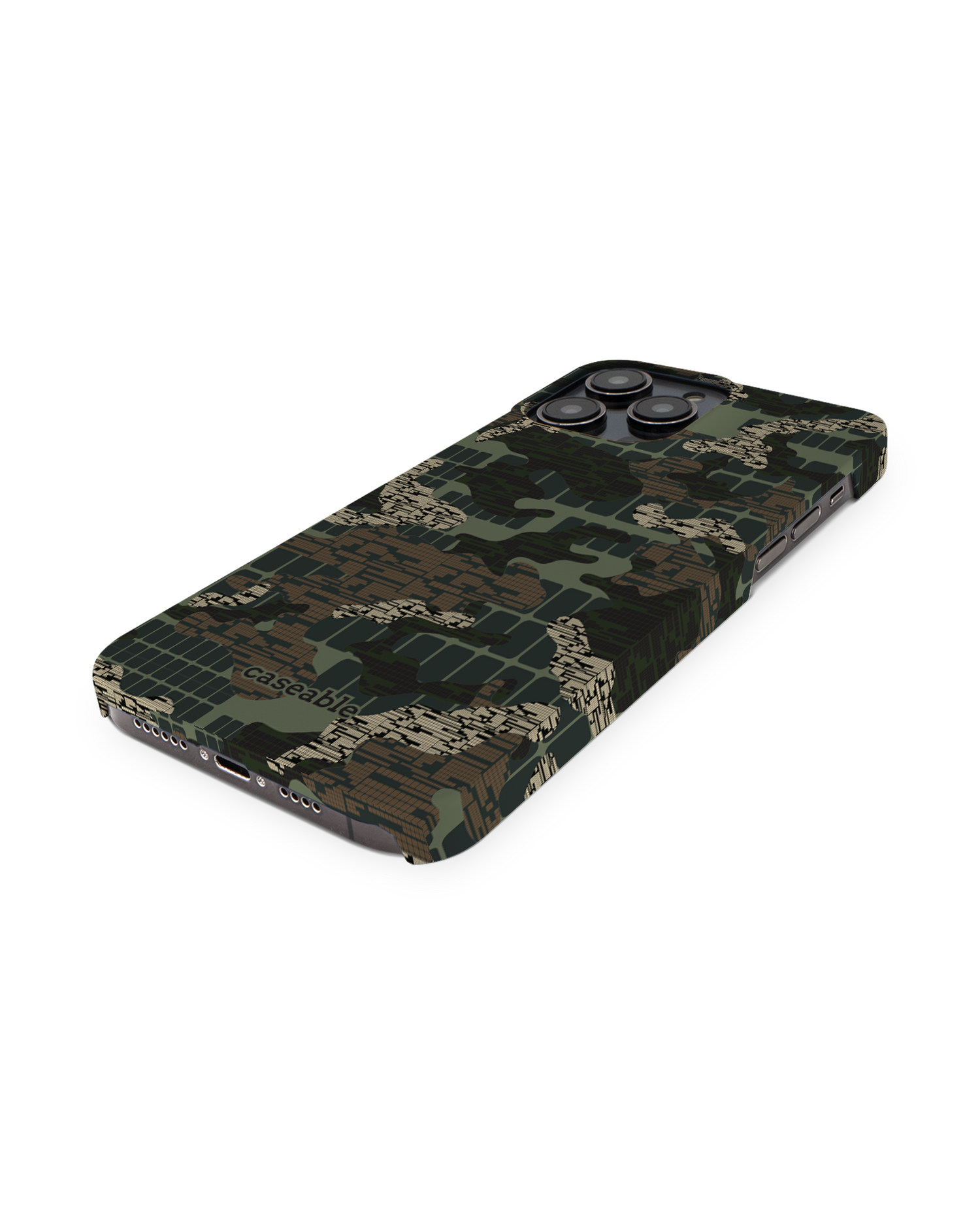 Green Camo Mix Hard Shell Phone Case for Apple iPhone 14 Pro Max: Perspective view