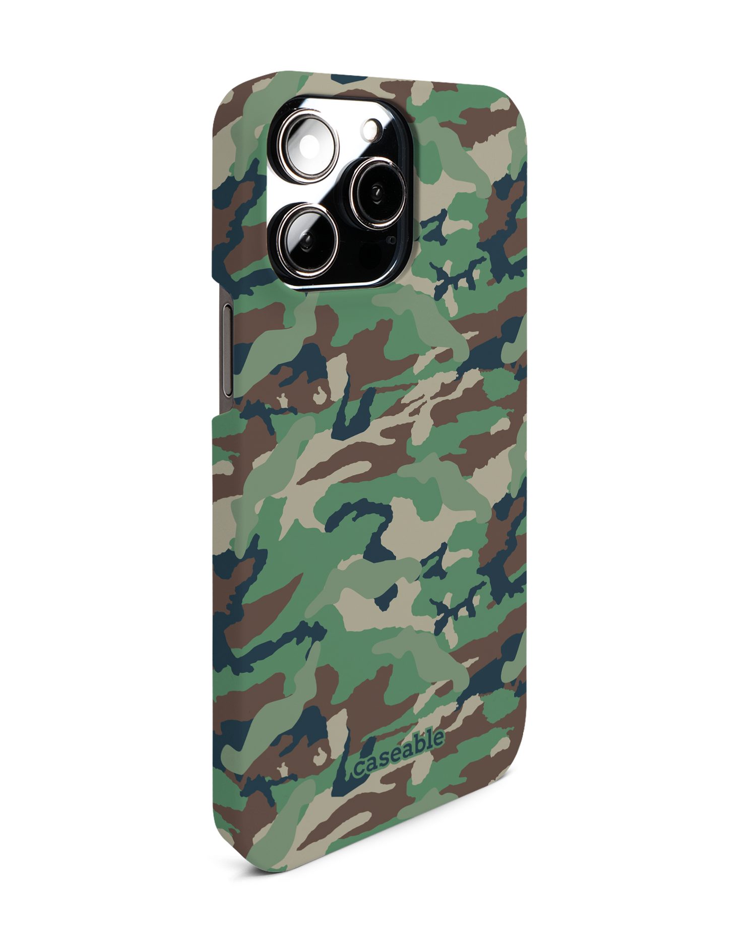 Green and Brown Camo Hard Shell Phone Case for Apple iPhone 14 Pro Max: View from the left side