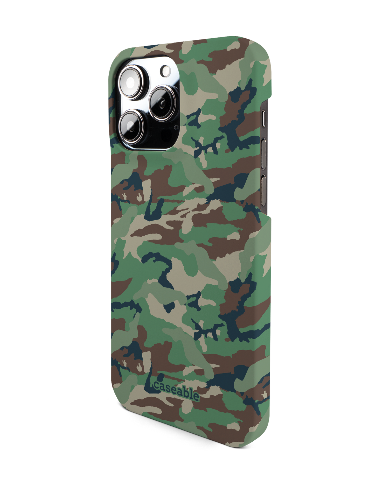 Green and Brown Camo Hard Shell Phone Case for Apple iPhone 14 Pro Max: View from the right side