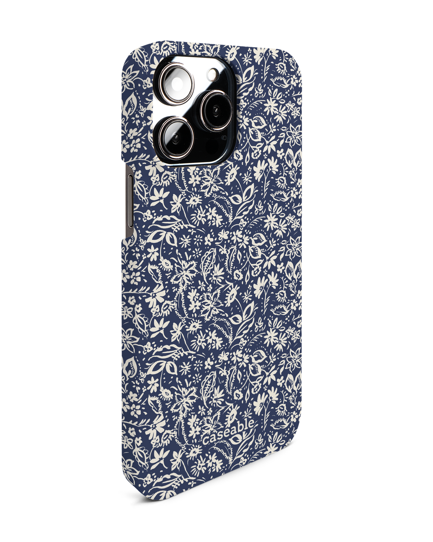 Ditsy Blue Paisley Hard Shell Phone Case for Apple iPhone 14 Pro Max: View from the left side