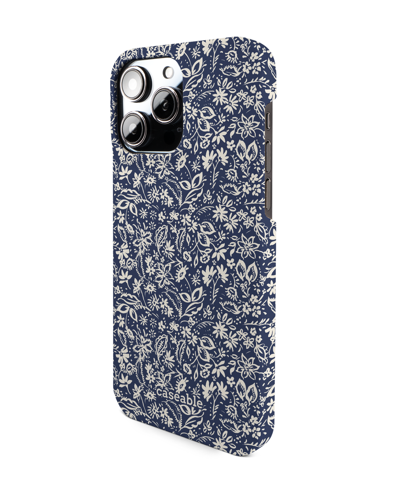 Ditsy Blue Paisley Hard Shell Phone Case for Apple iPhone 14 Pro Max: View from the right side