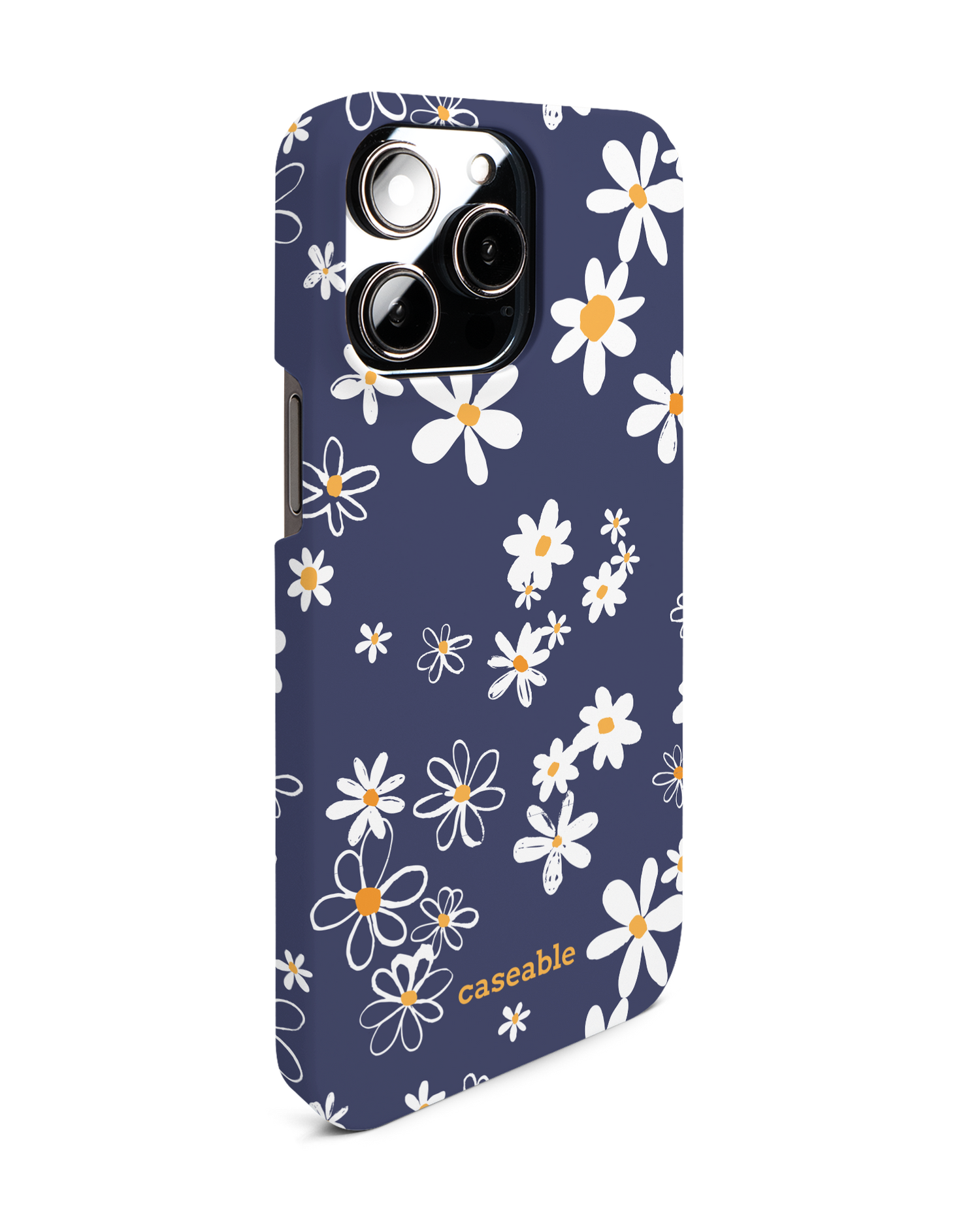Navy Daisies Hard Shell Phone Case for Apple iPhone 14 Pro Max: View from the left side