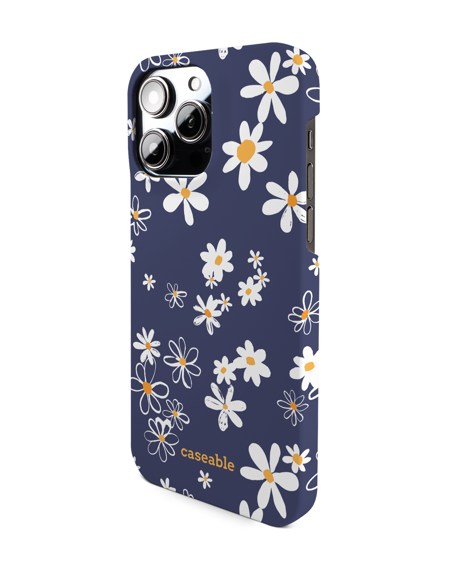 Navy Daisies Hard Shell Phone Case for Apple iPhone 14 Pro Max: View from the right side