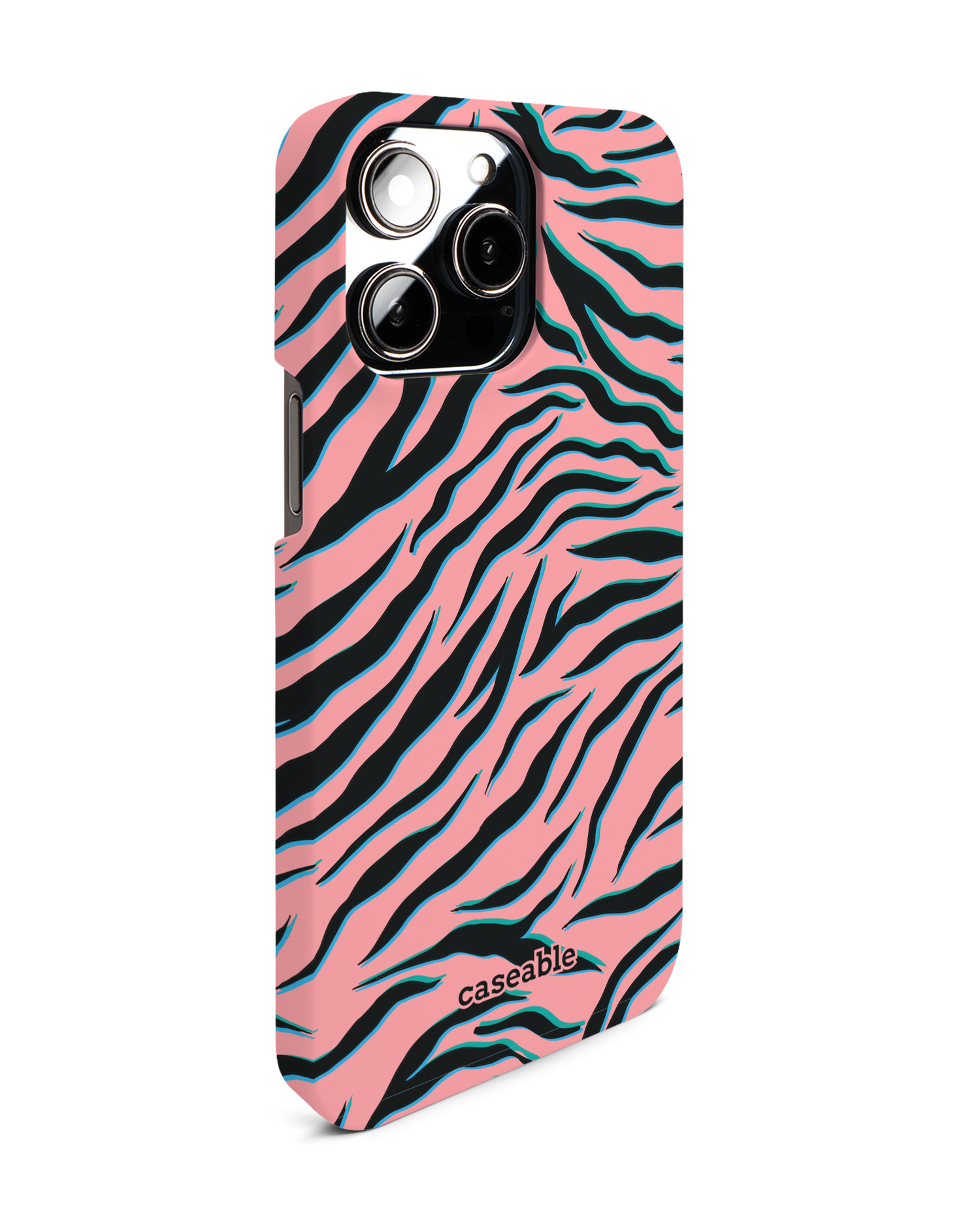 Pink Zebra Hard Shell Phone Case for Apple iPhone 14 Pro Max: View from the left side