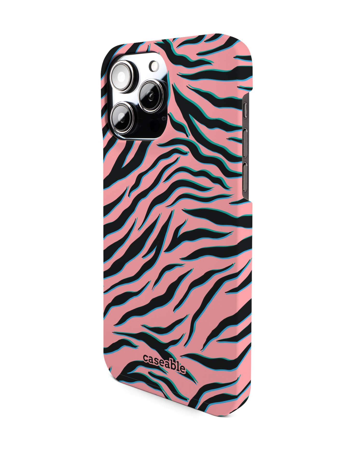 Pink Zebra Hard Shell Phone Case for Apple iPhone 14 Pro Max: View from the right side