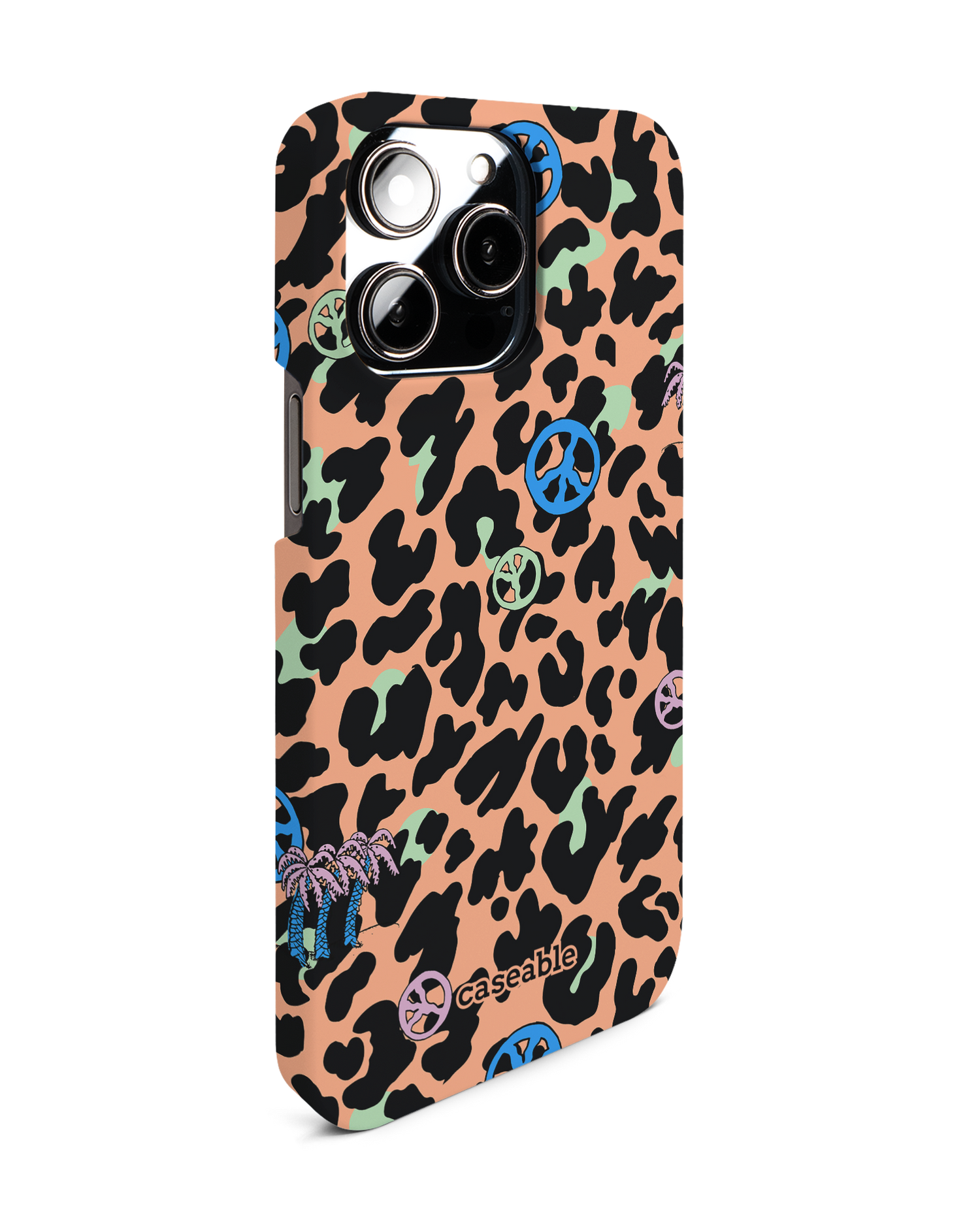 Leopard Peace Palms Hard Shell Phone Case for Apple iPhone 14 Pro Max: View from the left side