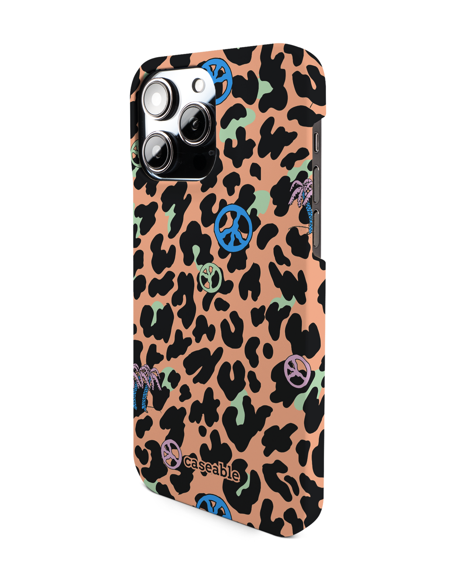 Leopard Peace Palms Hard Shell Phone Case for Apple iPhone 14 Pro Max: View from the right side
