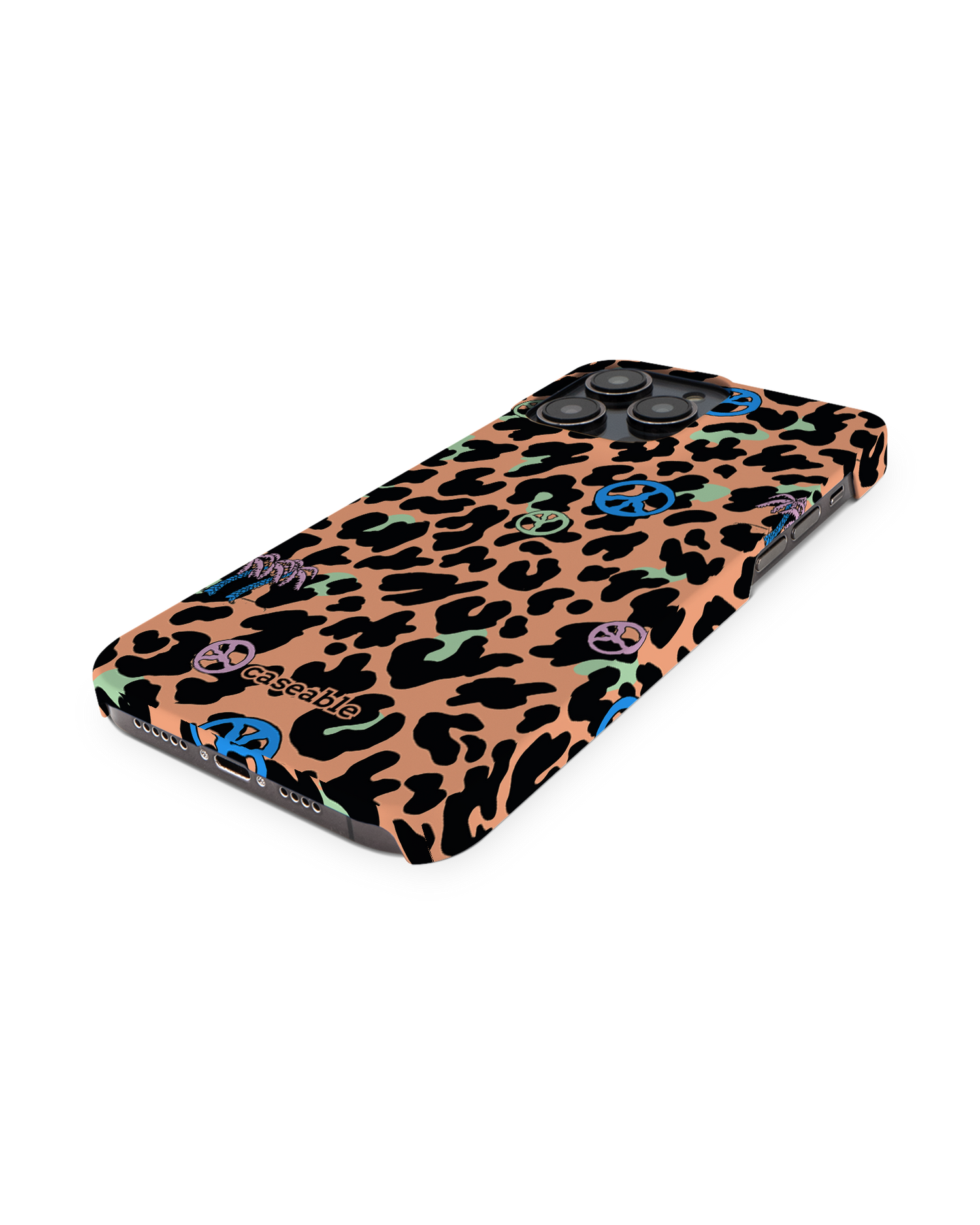 Leopard Peace Palms Hard Shell Phone Case for Apple iPhone 14 Pro Max: Perspective view