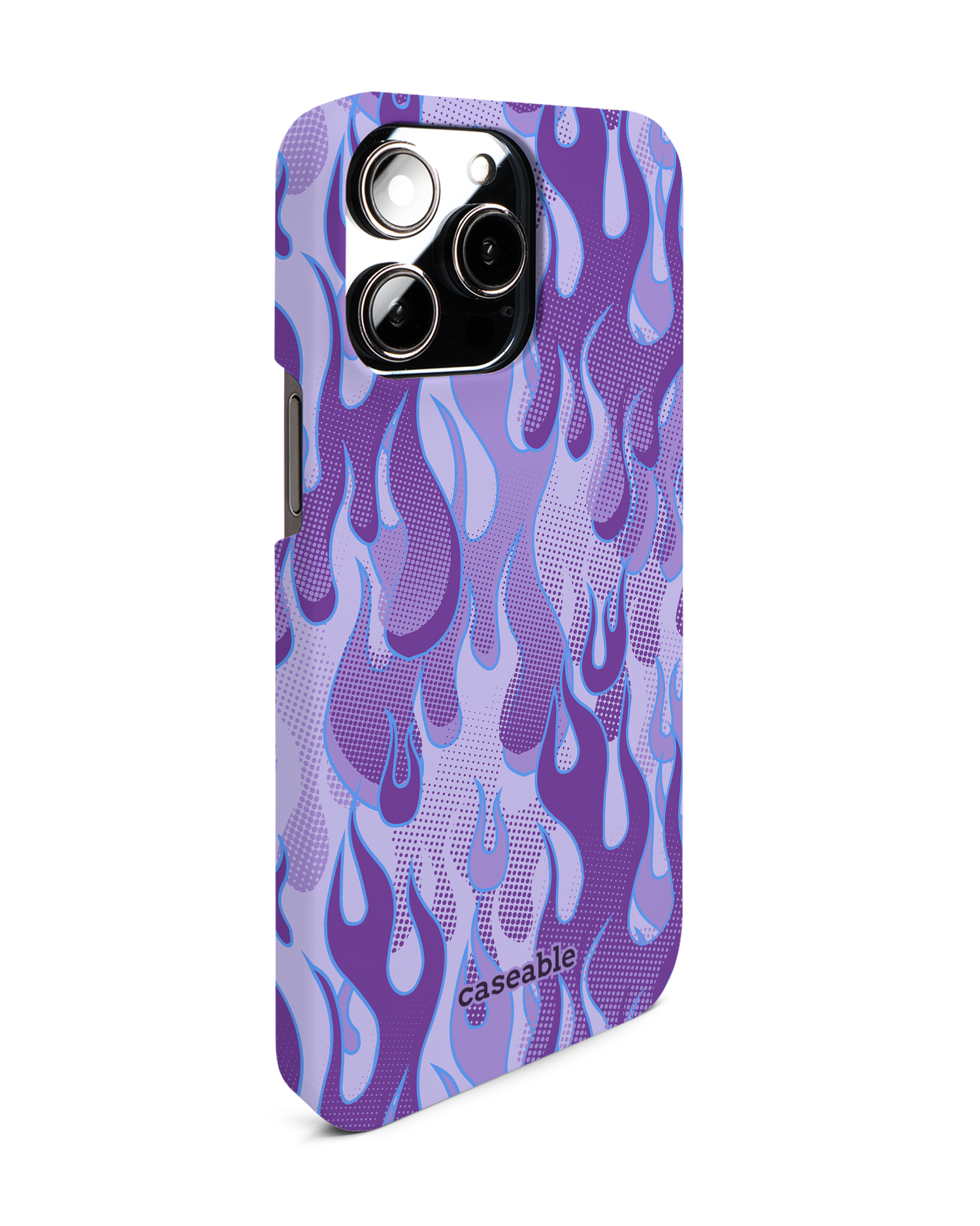 Purple Flames Hard Shell Phone Case for Apple iPhone 14 Pro Max: View from the left side