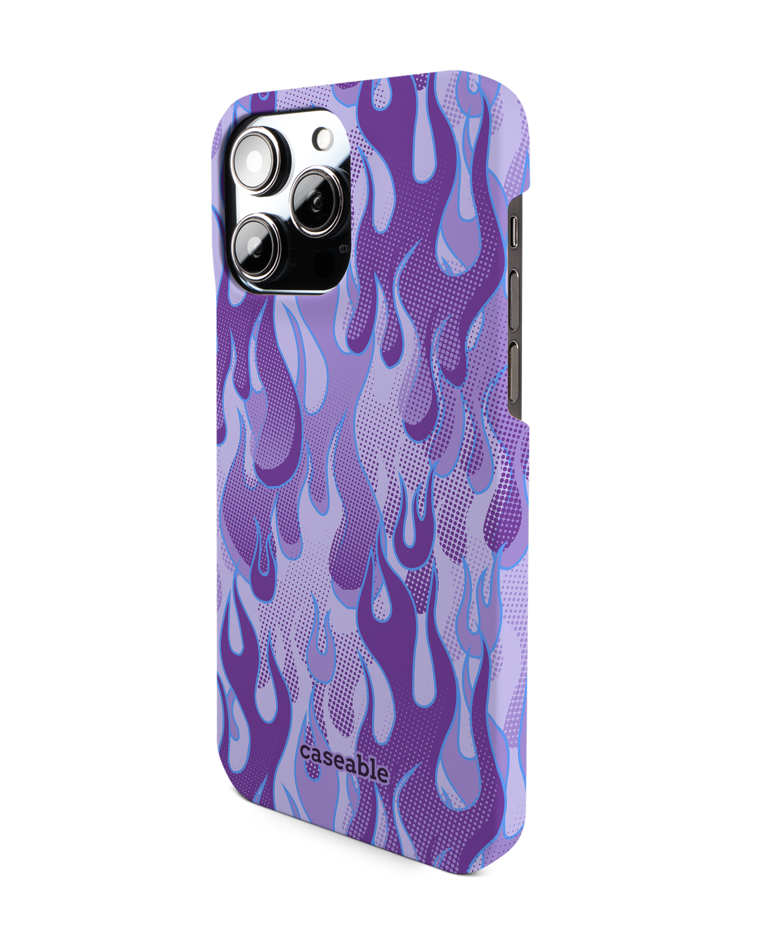 Purple Flames Hard Shell Phone Case for Apple iPhone 14 Pro Max: View from the right side
