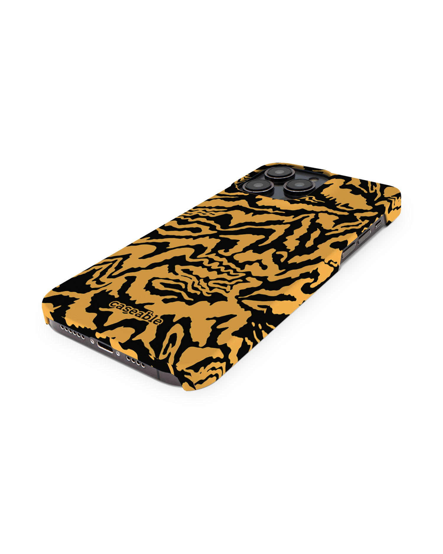 Warped Tiger Stripes Hard Shell Phone Case for Apple iPhone 14 Pro Max: Perspective view