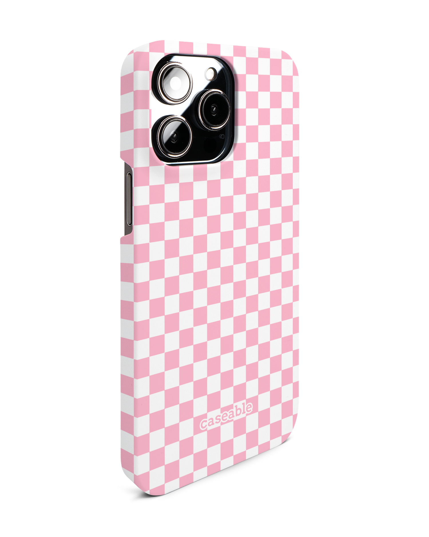 Pink Checkerboard Hard Shell Phone Case for Apple iPhone 14 Pro Max: View from the left side