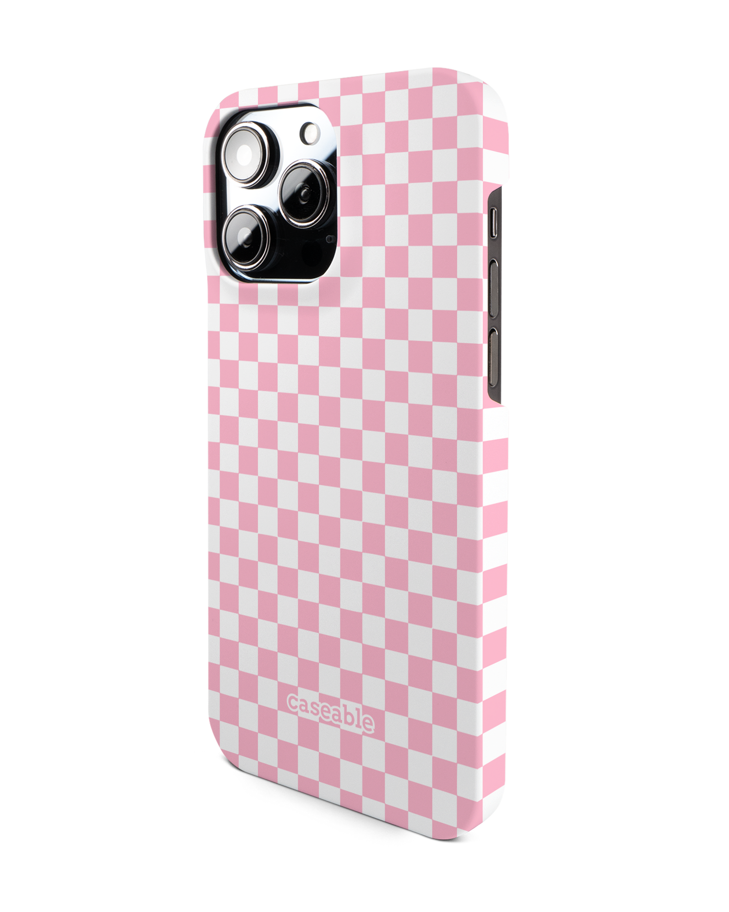 Pink Checkerboard Hard Shell Phone Case for Apple iPhone 14 Pro Max: View from the right side
