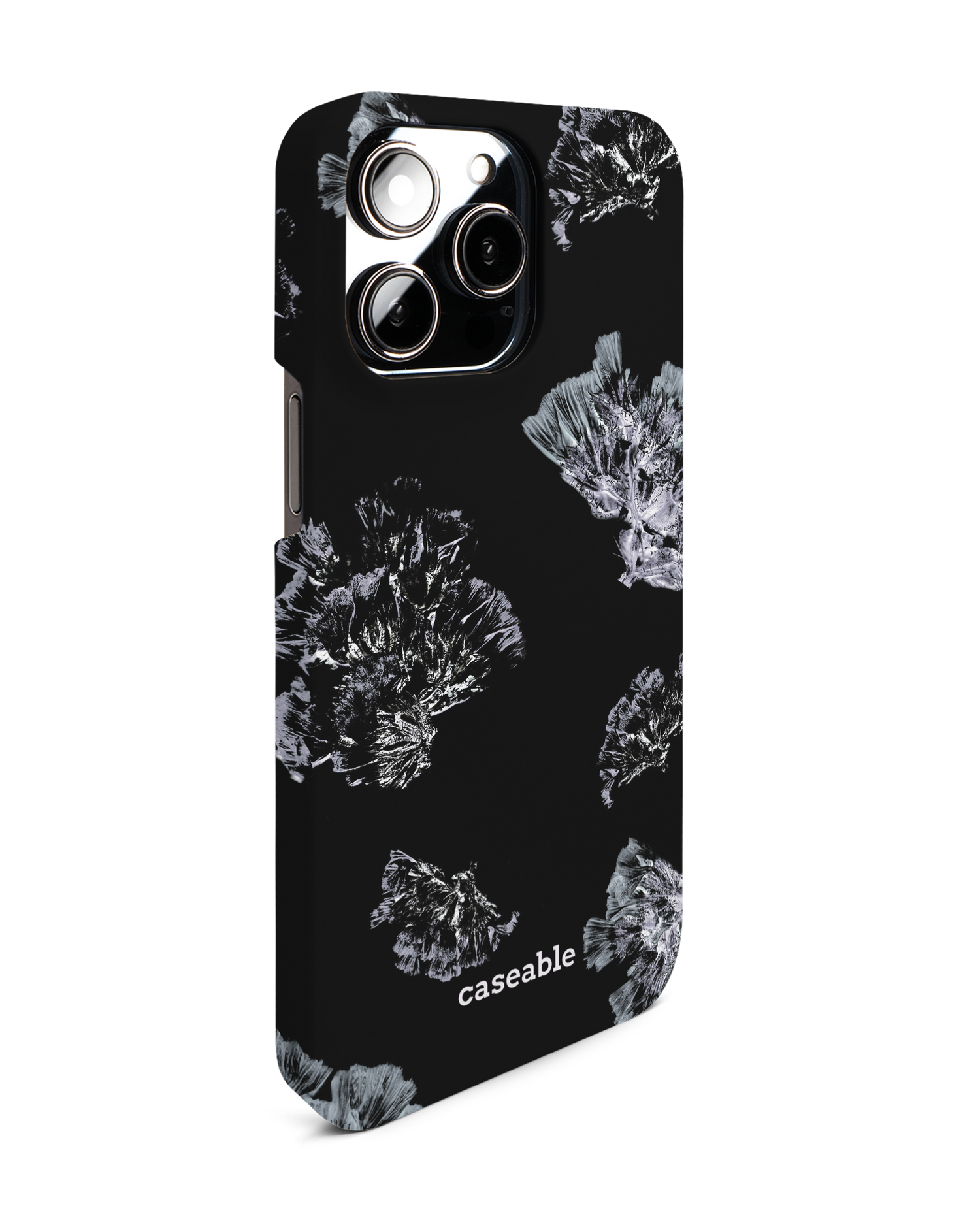 Silver Petals Hard Shell Phone Case for Apple iPhone 14 Pro Max: View from the left side