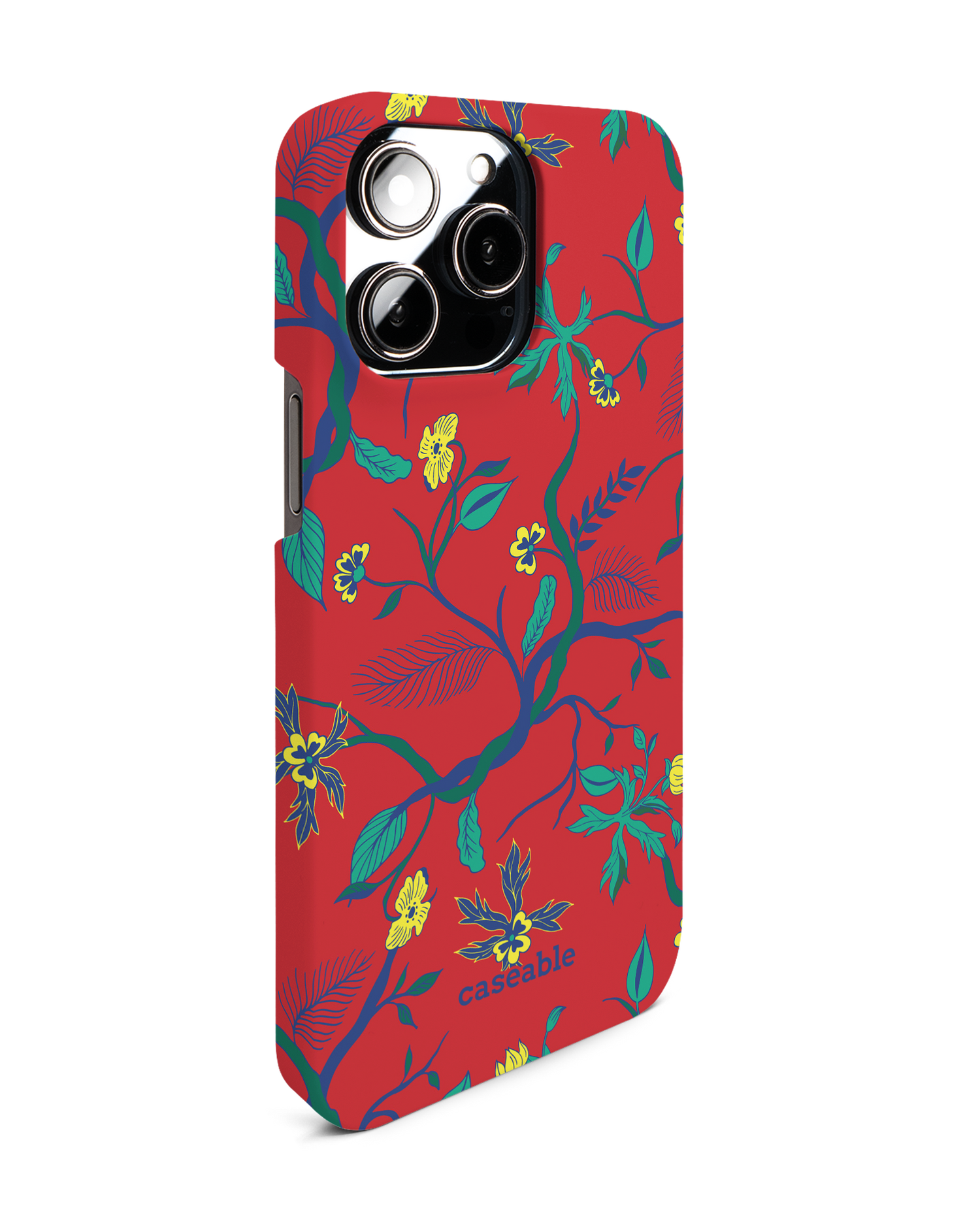 Ultra Red Floral Hard Shell Phone Case for Apple iPhone 14 Pro Max: View from the left side