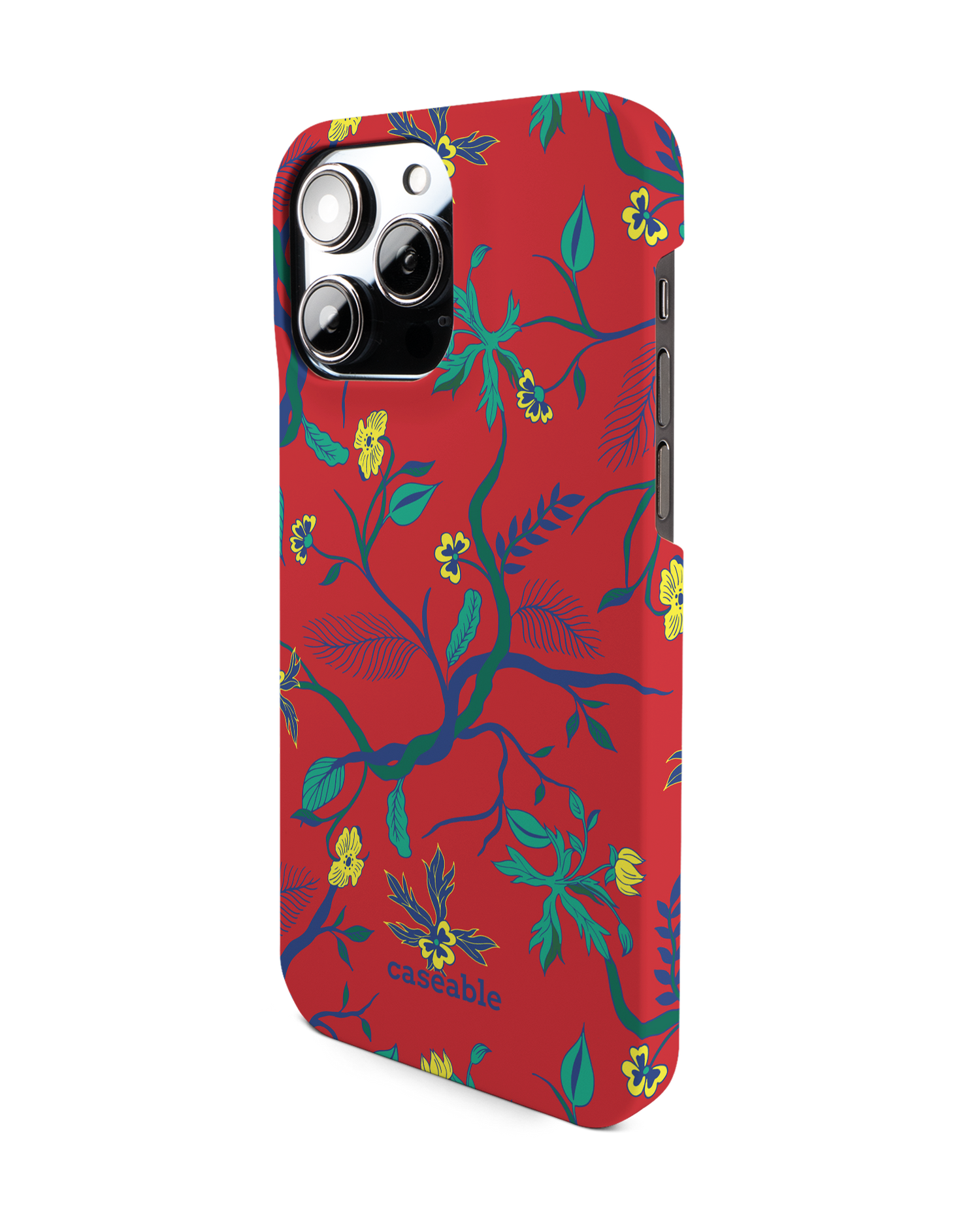 Ultra Red Floral Hard Shell Phone Case for Apple iPhone 14 Pro Max: View from the right side