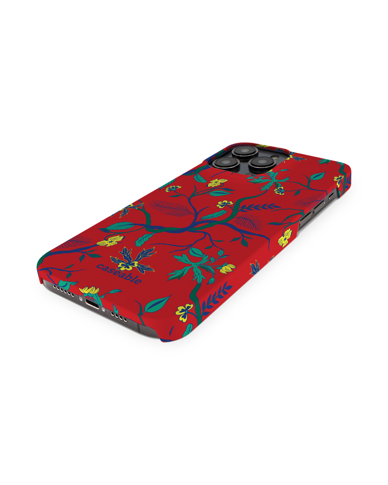 Ultra Red Floral Hard Shell Phone Case for Apple iPhone 14 Pro Max: Perspective view