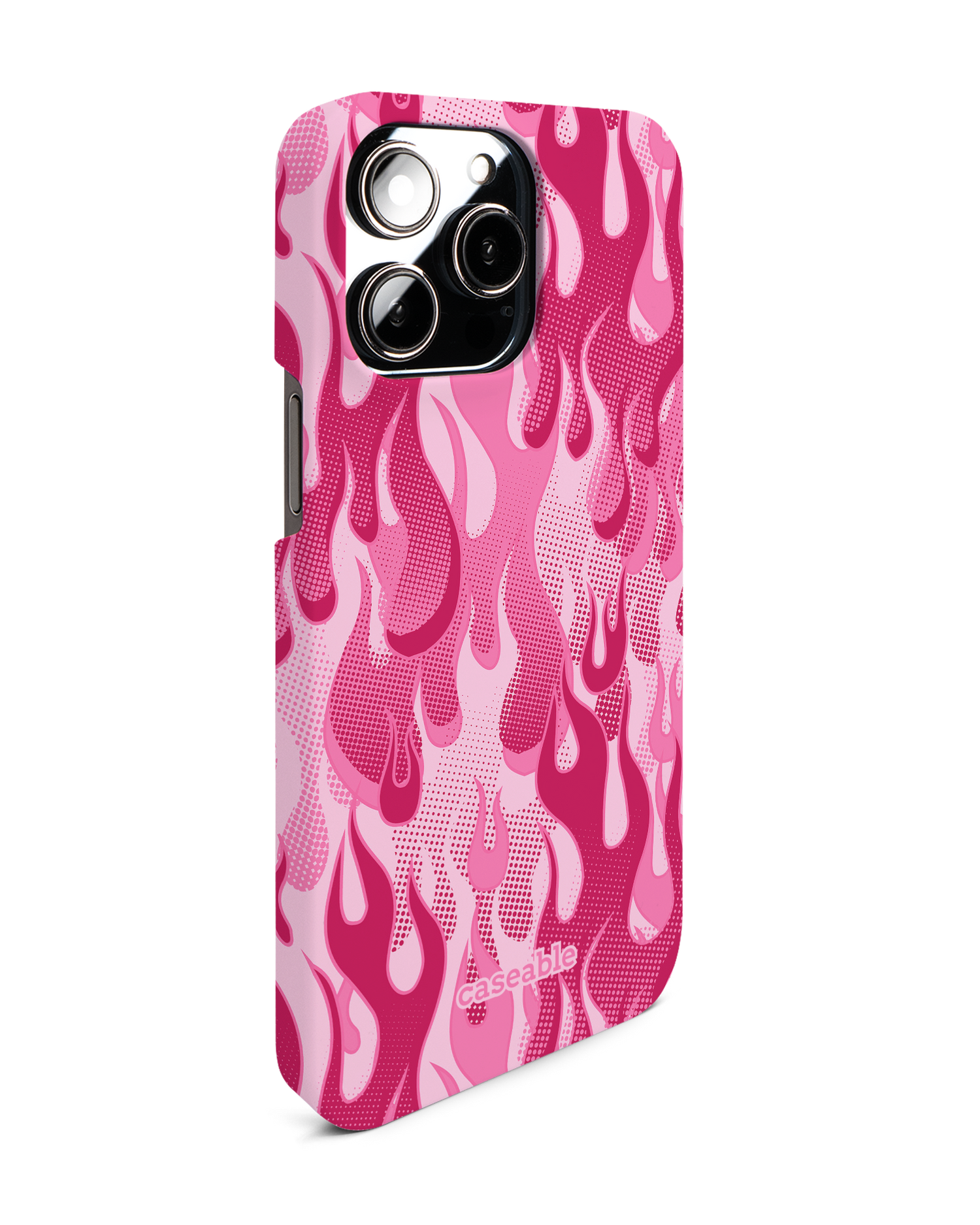 Pink Flames Hard Shell Phone Case for Apple iPhone 14 Pro Max: View from the left side