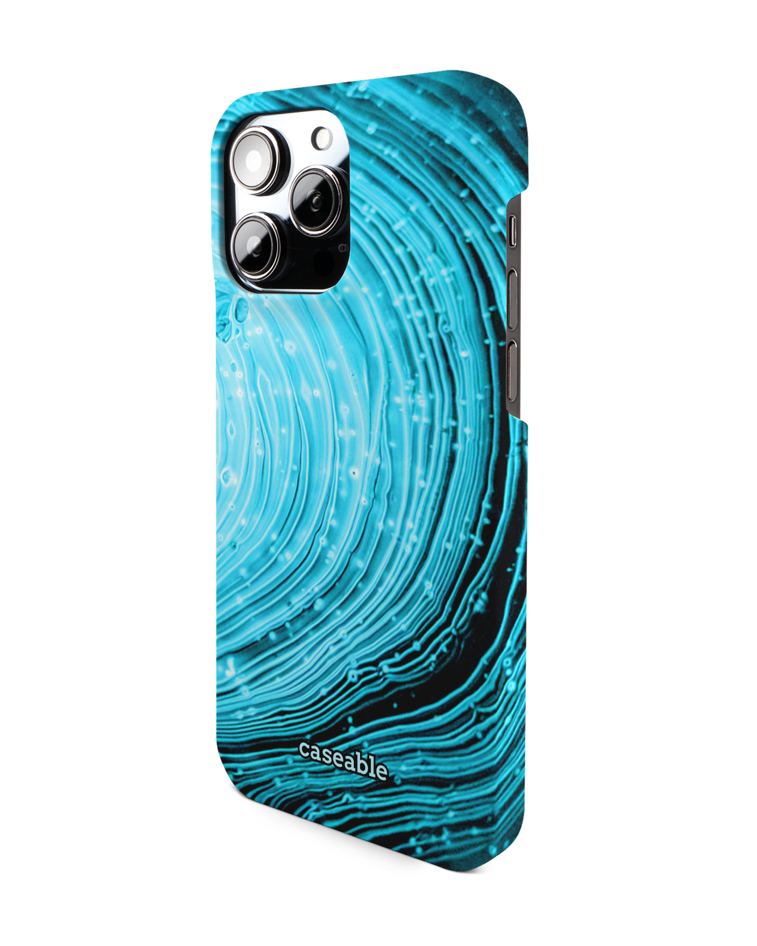 Turquoise Ripples Hard Shell Phone Case for Apple iPhone 14 Pro Max: View from the right side