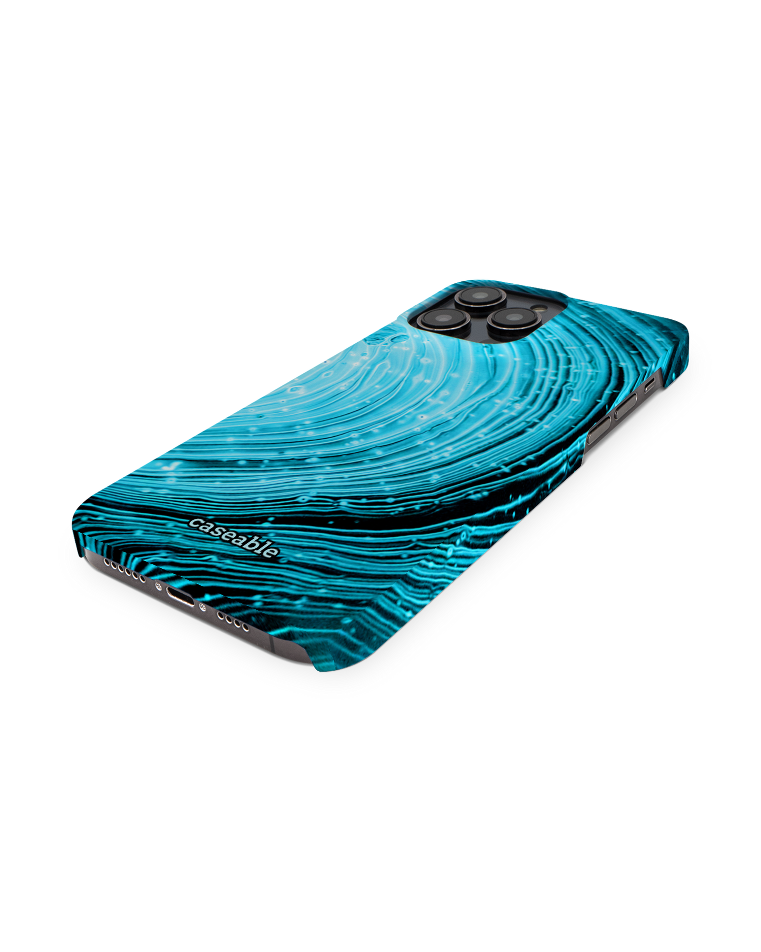 Turquoise Ripples Hard Shell Phone Case for Apple iPhone 14 Pro Max: Perspective view