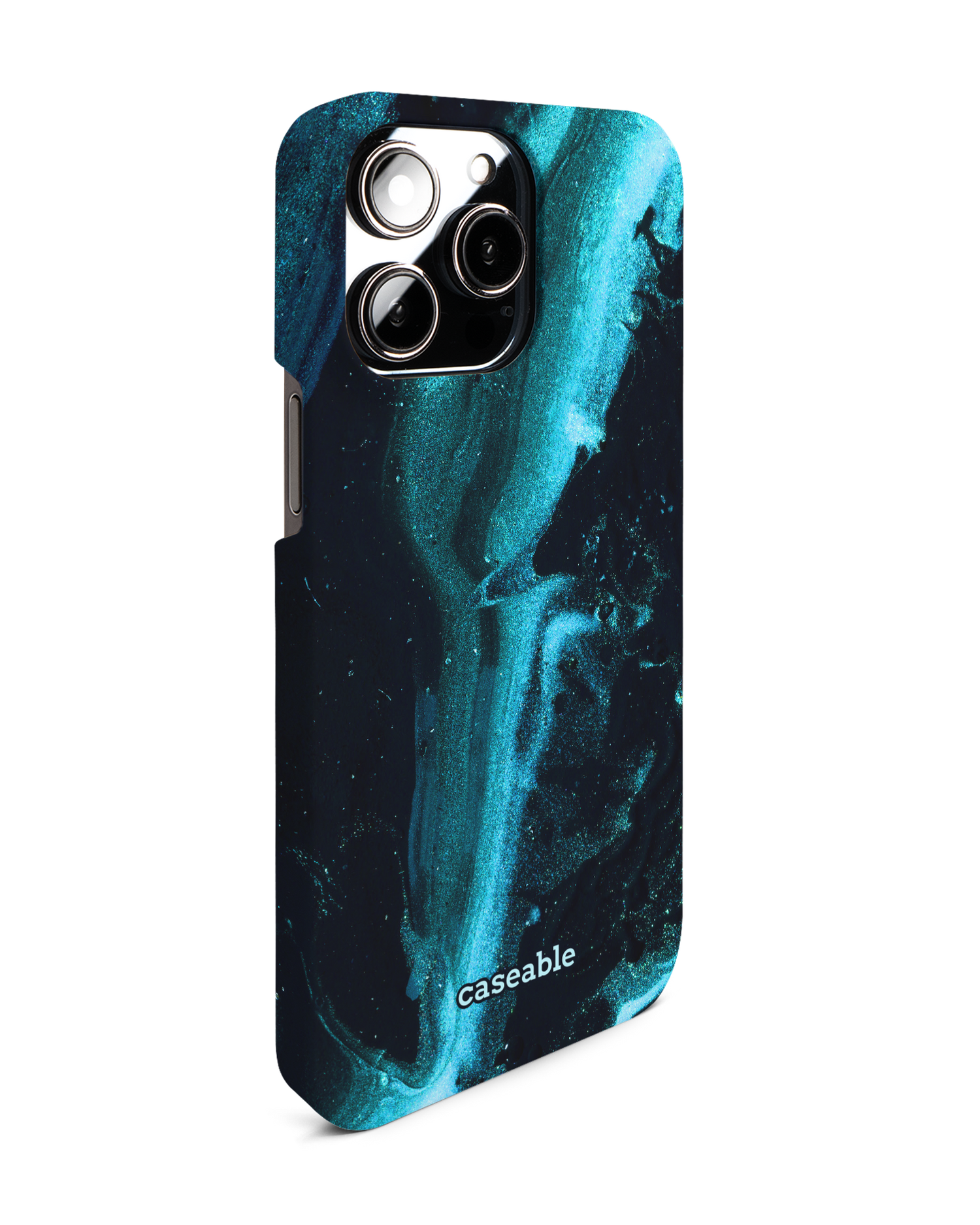 Deep Turquoise Sparkle Hard Shell Phone Case for Apple iPhone 14 Pro Max: View from the left side