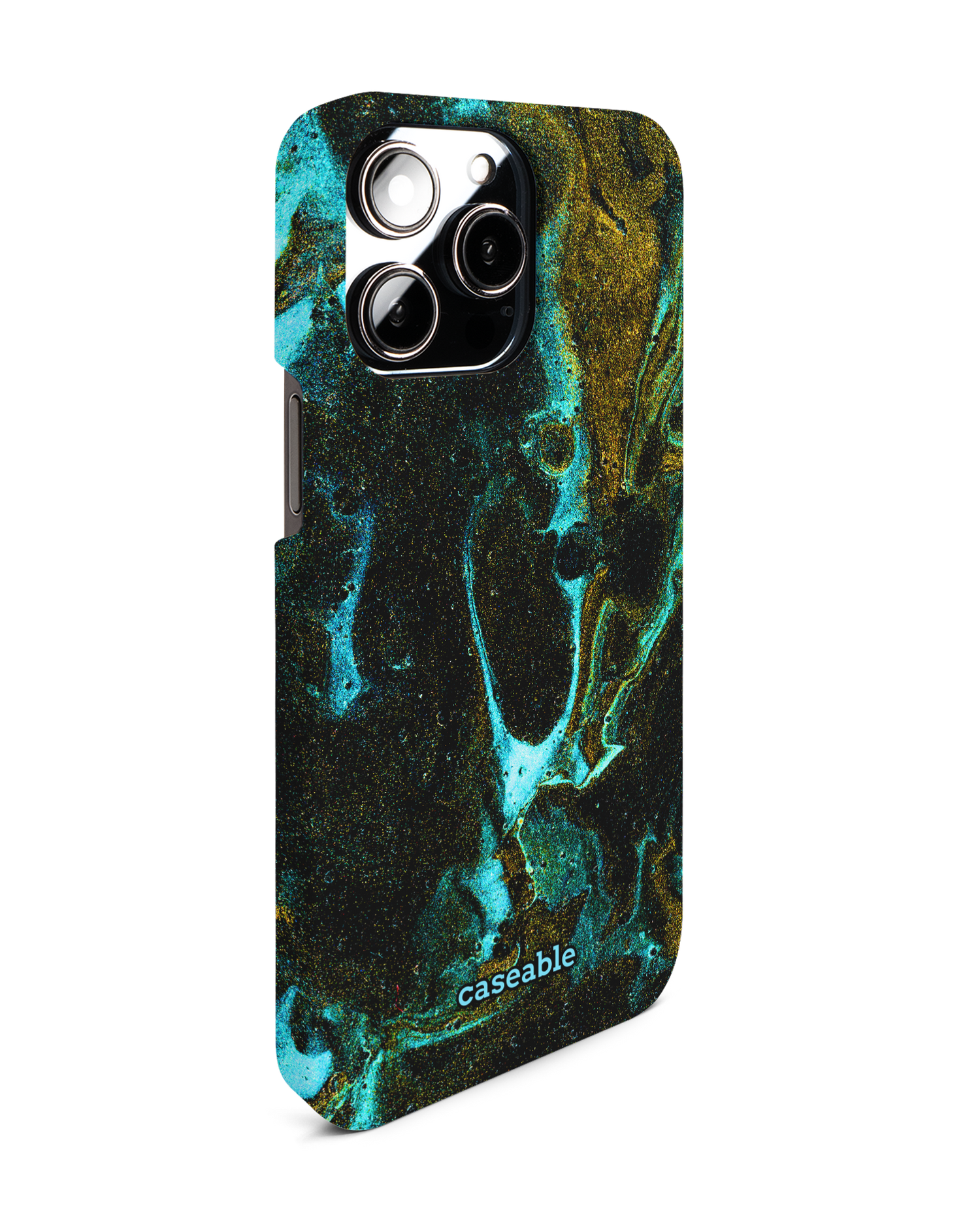 Mint Gold Marble Sparkle Hard Shell Phone Case for Apple iPhone 14 Pro Max: View from the left side