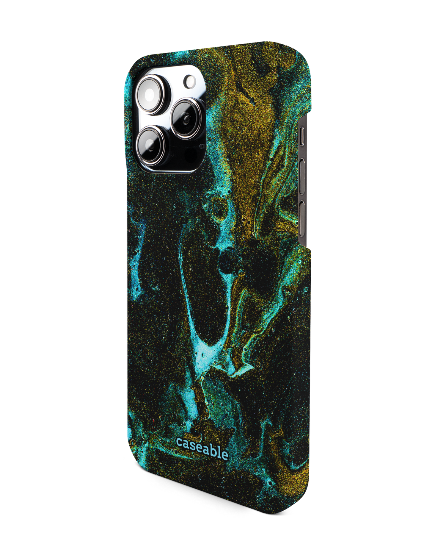 Mint Gold Marble Sparkle Hard Shell Phone Case for Apple iPhone 14 Pro Max: View from the right side