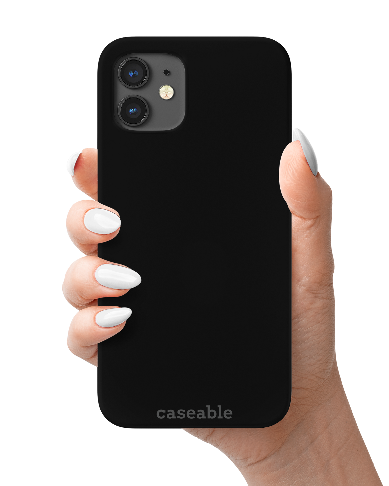BLACK Hard Shell Phone Case Apple iPhone 12 mini held in hand