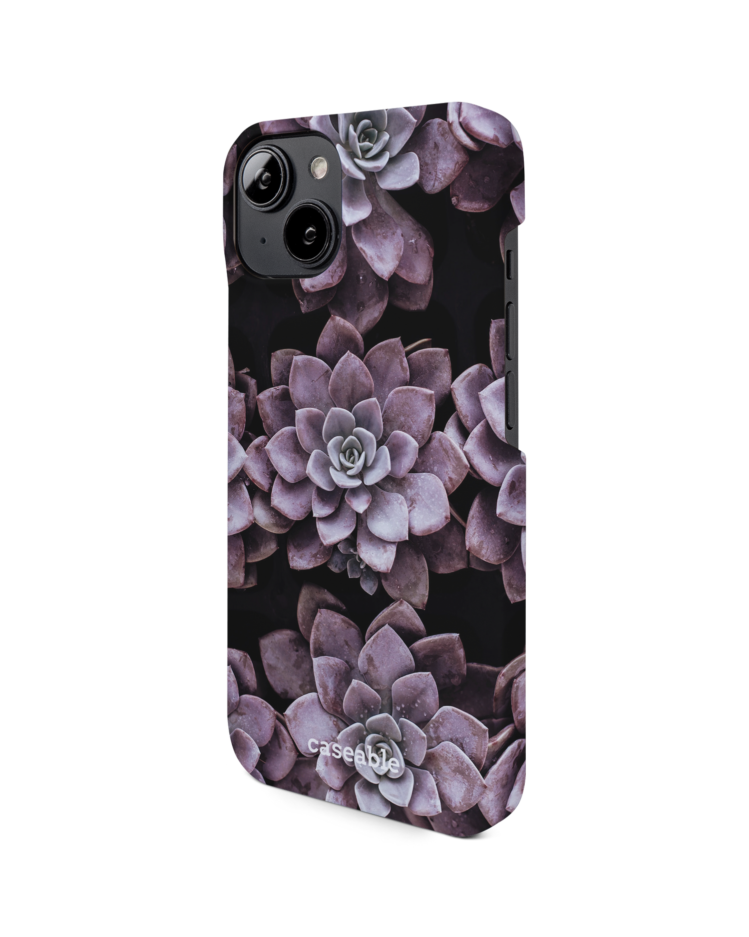Purple Succulents Hard Shell Phone Case for Apple iPhone 14: View from the right side