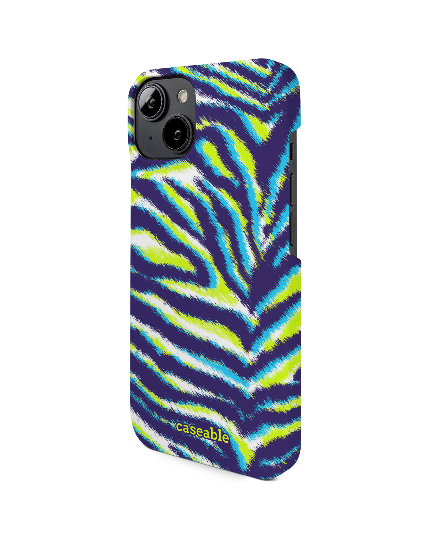 Neon Zebra Hard Shell Phone Case for Apple iPhone 14: View from the right side