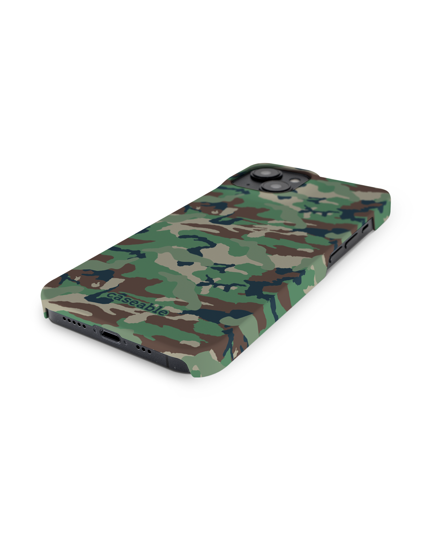 Green and Brown Camo Hard Shell Phone Case for Apple iPhone 14: Lying