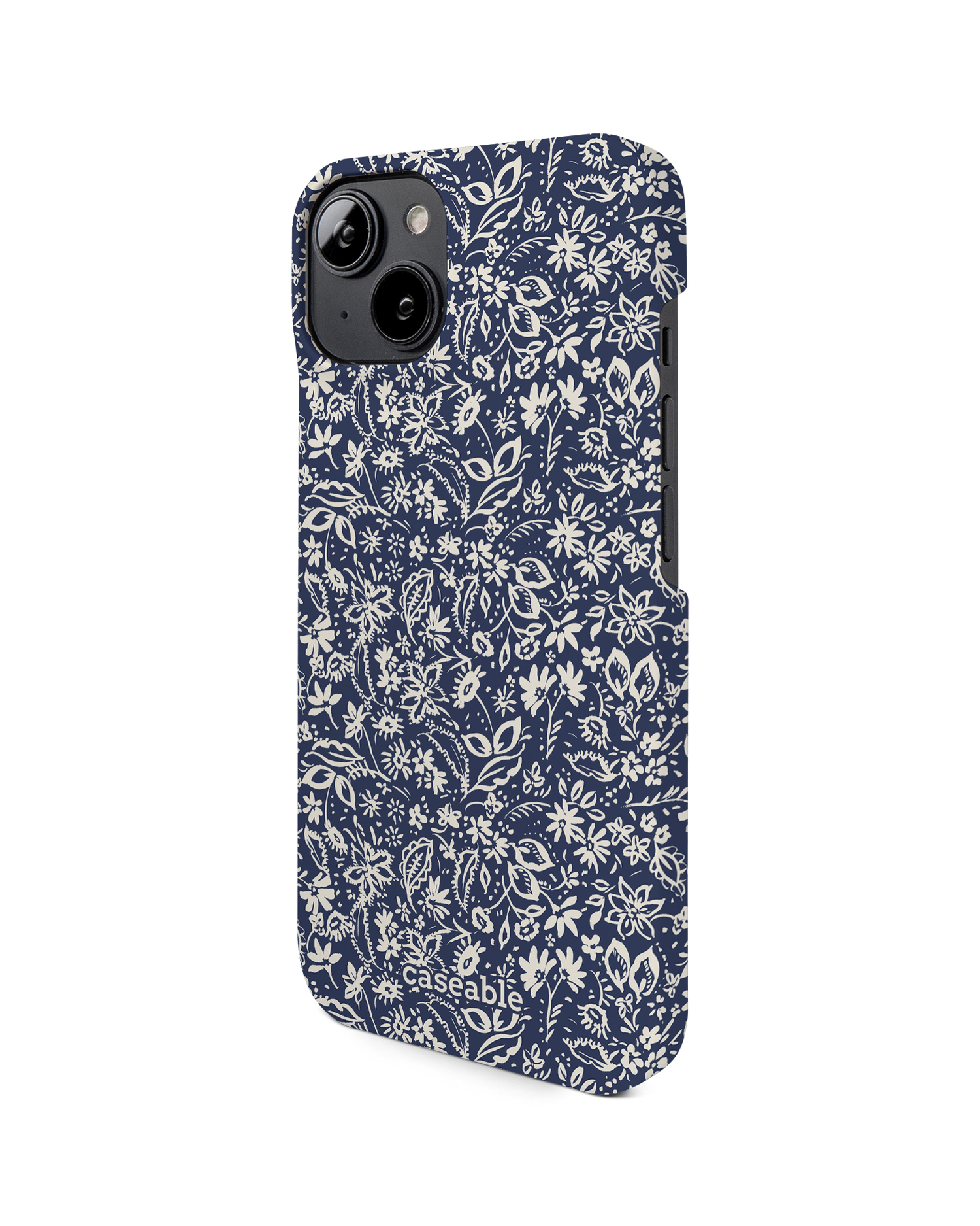Ditsy Blue Paisley Hard Shell Phone Case for Apple iPhone 14: View from the right side