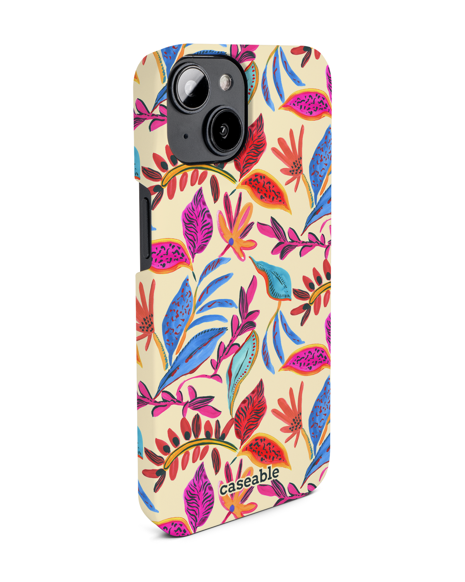 Painterly Spring Leaves Hard Shell Phone Case for Apple iPhone 14: View from the left side