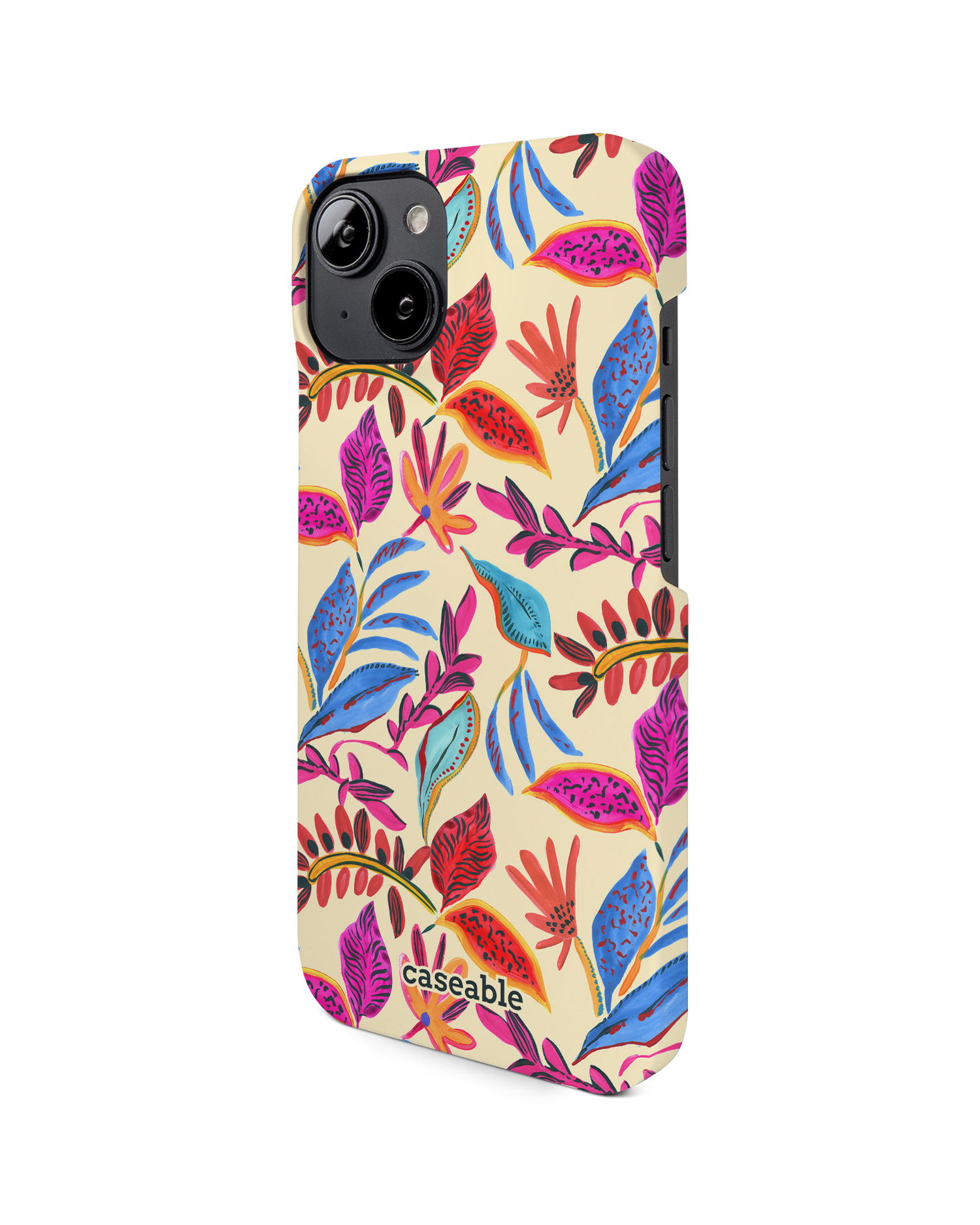 Painterly Spring Leaves Hard Shell Phone Case for Apple iPhone 14: View from the right side