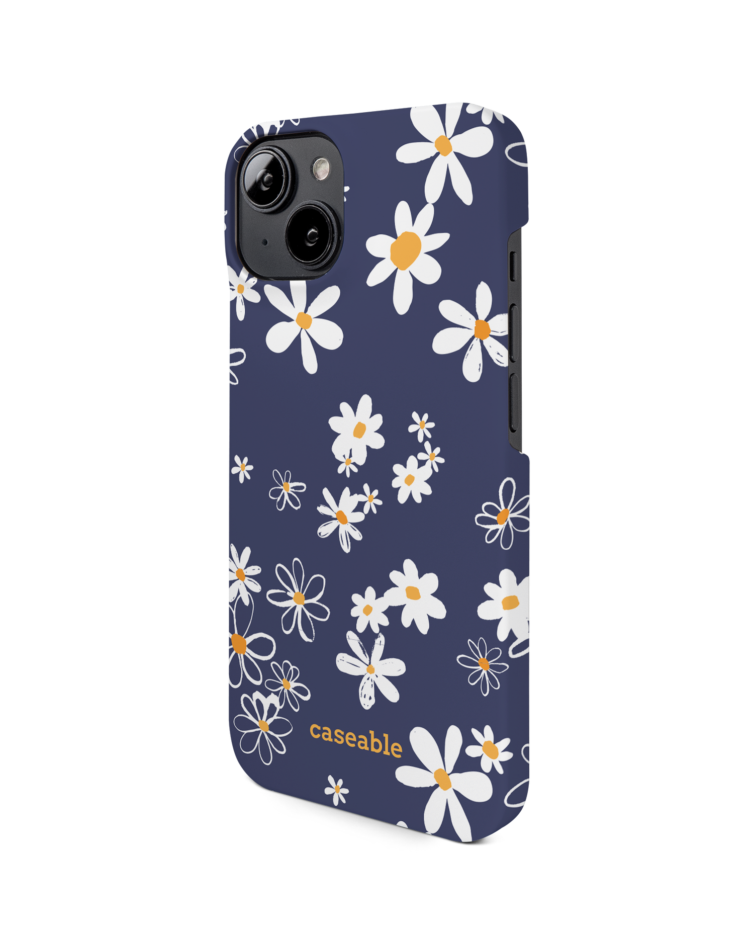 Navy Daisies Hard Shell Phone Case for Apple iPhone 14: View from the right side