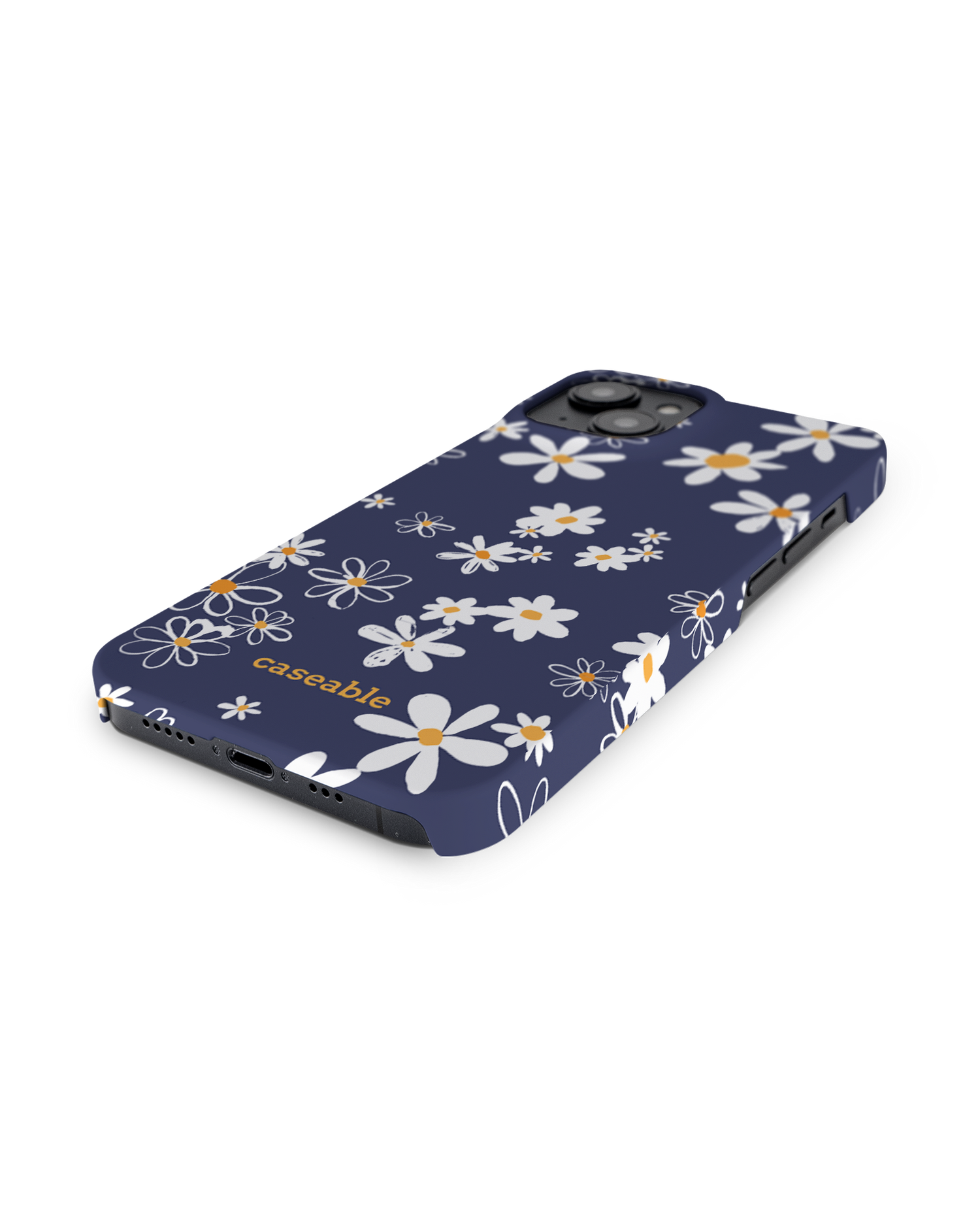 Navy Daisies Hard Shell Phone Case for Apple iPhone 14: Lying