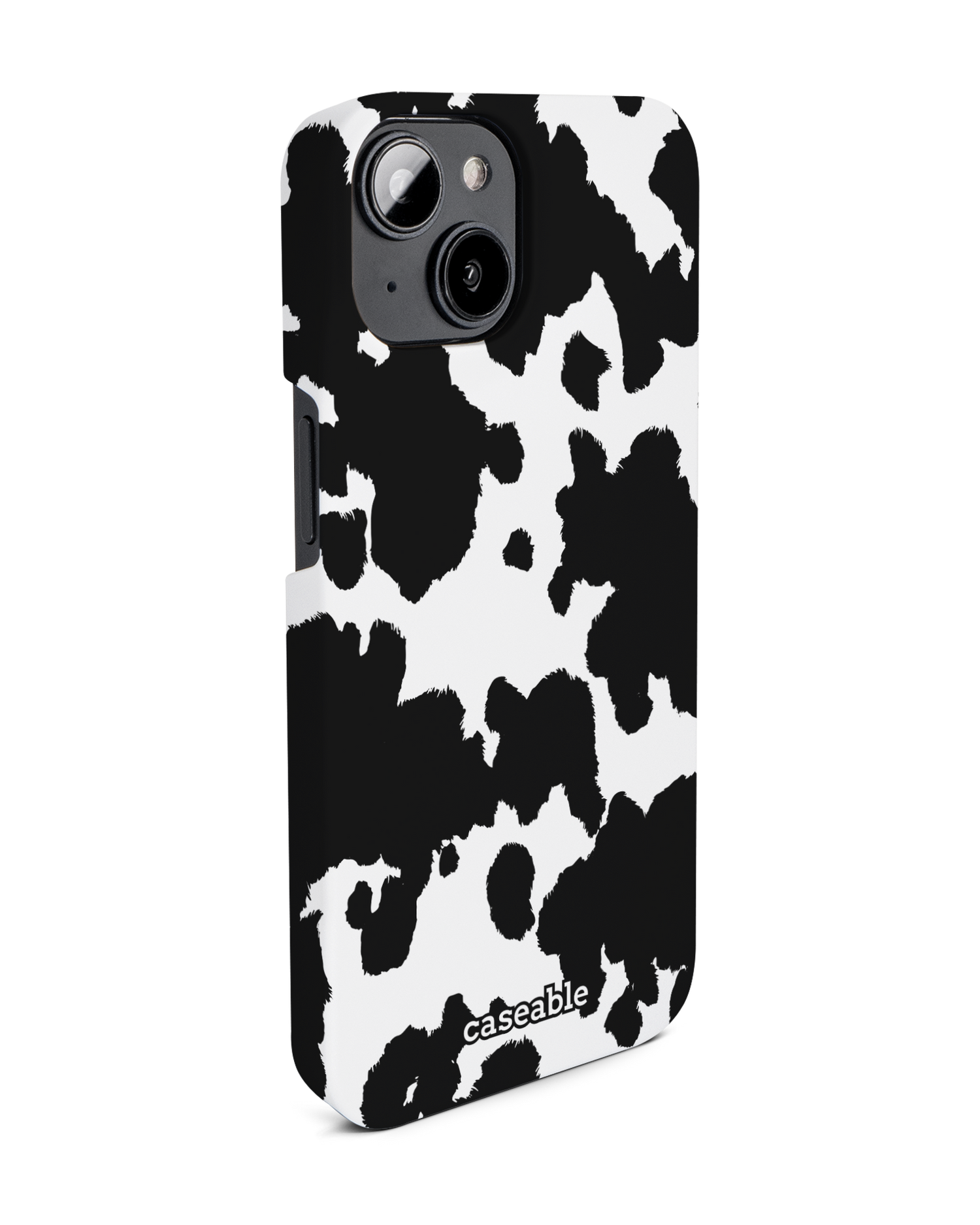 Cow Print Hard Shell Phone Case for Apple iPhone 14: View from the left side