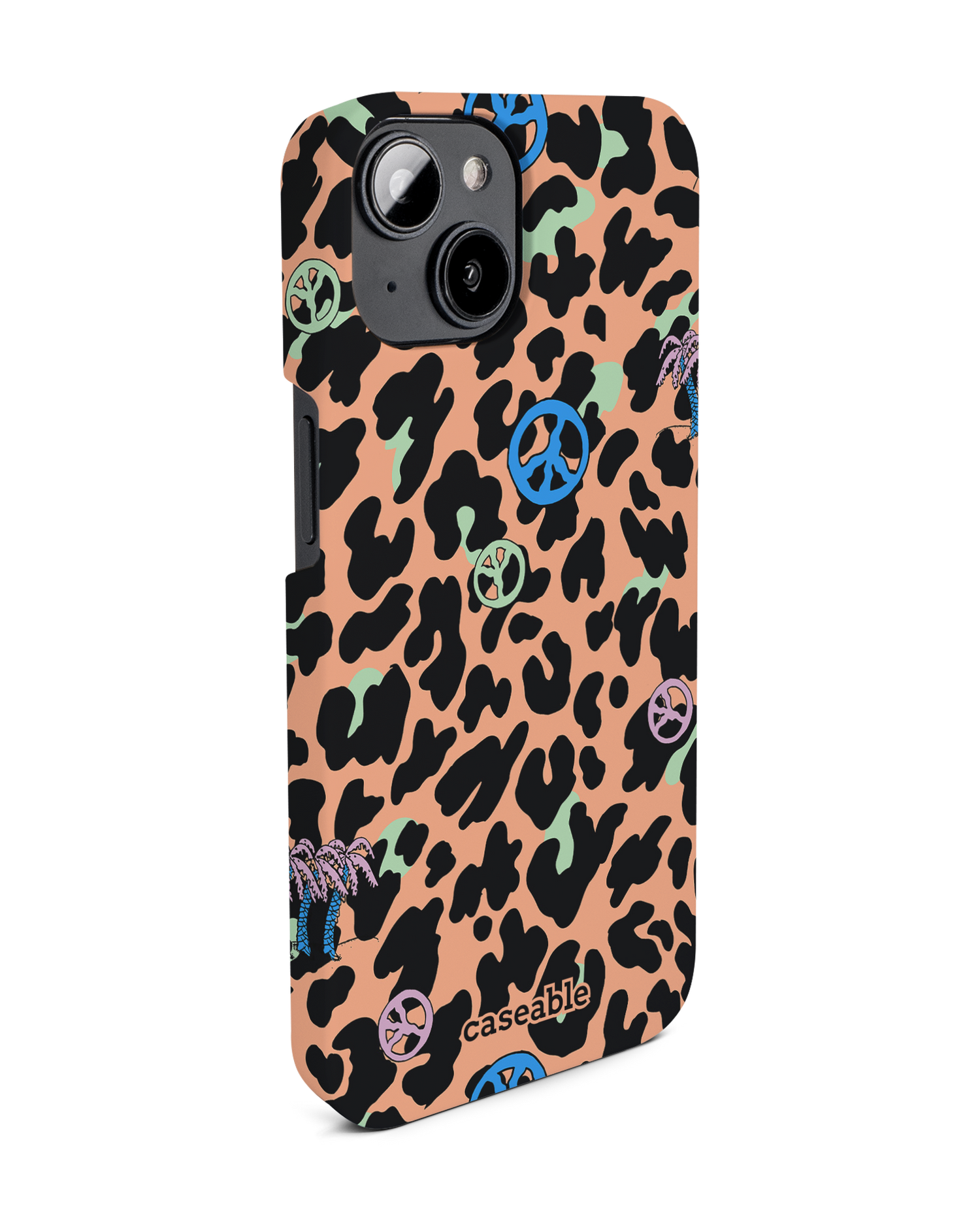 Leopard Peace Palms Hard Shell Phone Case for Apple iPhone 14: View from the left side