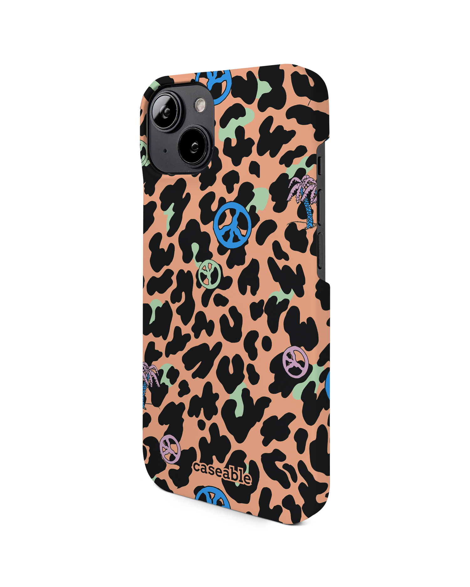 Leopard Peace Palms Hard Shell Phone Case for Apple iPhone 14: View from the right side