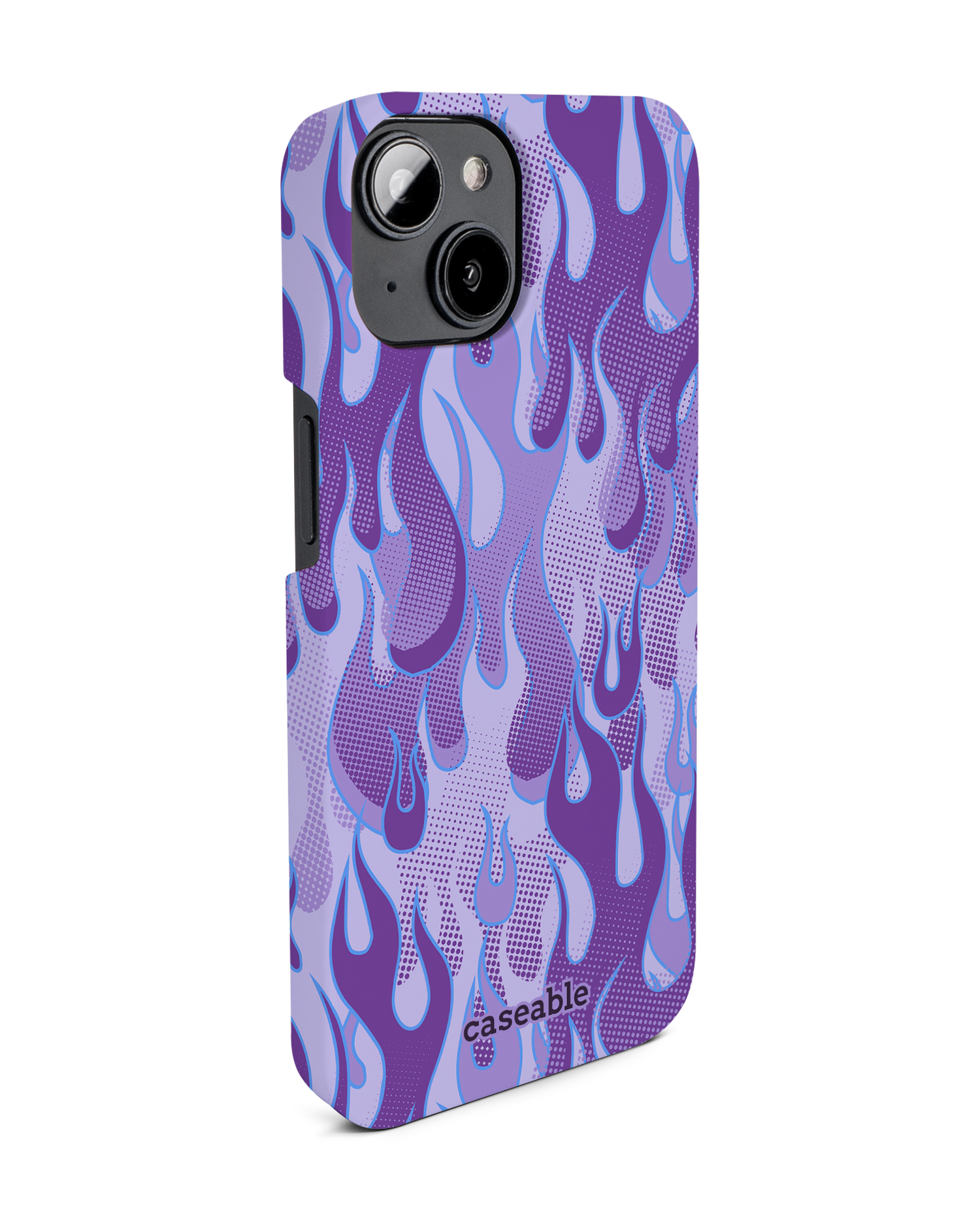 Purple Flames Hard Shell Phone Case for Apple iPhone 14: View from the left side