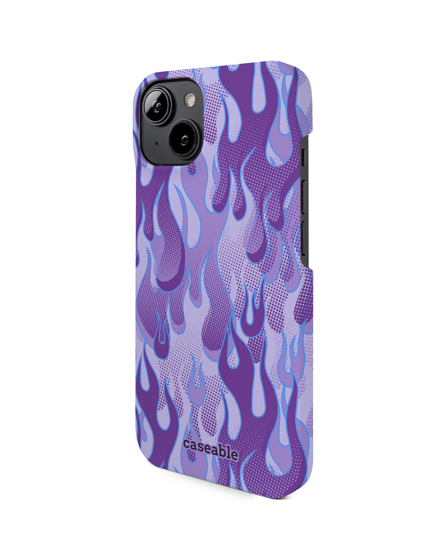 Purple Flames Hard Shell Phone Case for Apple iPhone 14: View from the right side